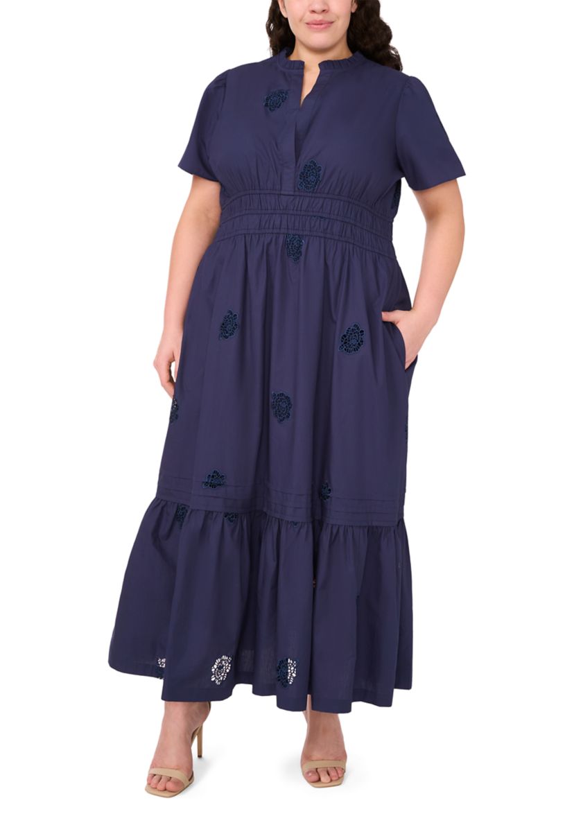 Plus Size V-Neck Puff Sleeve Maxi Dress