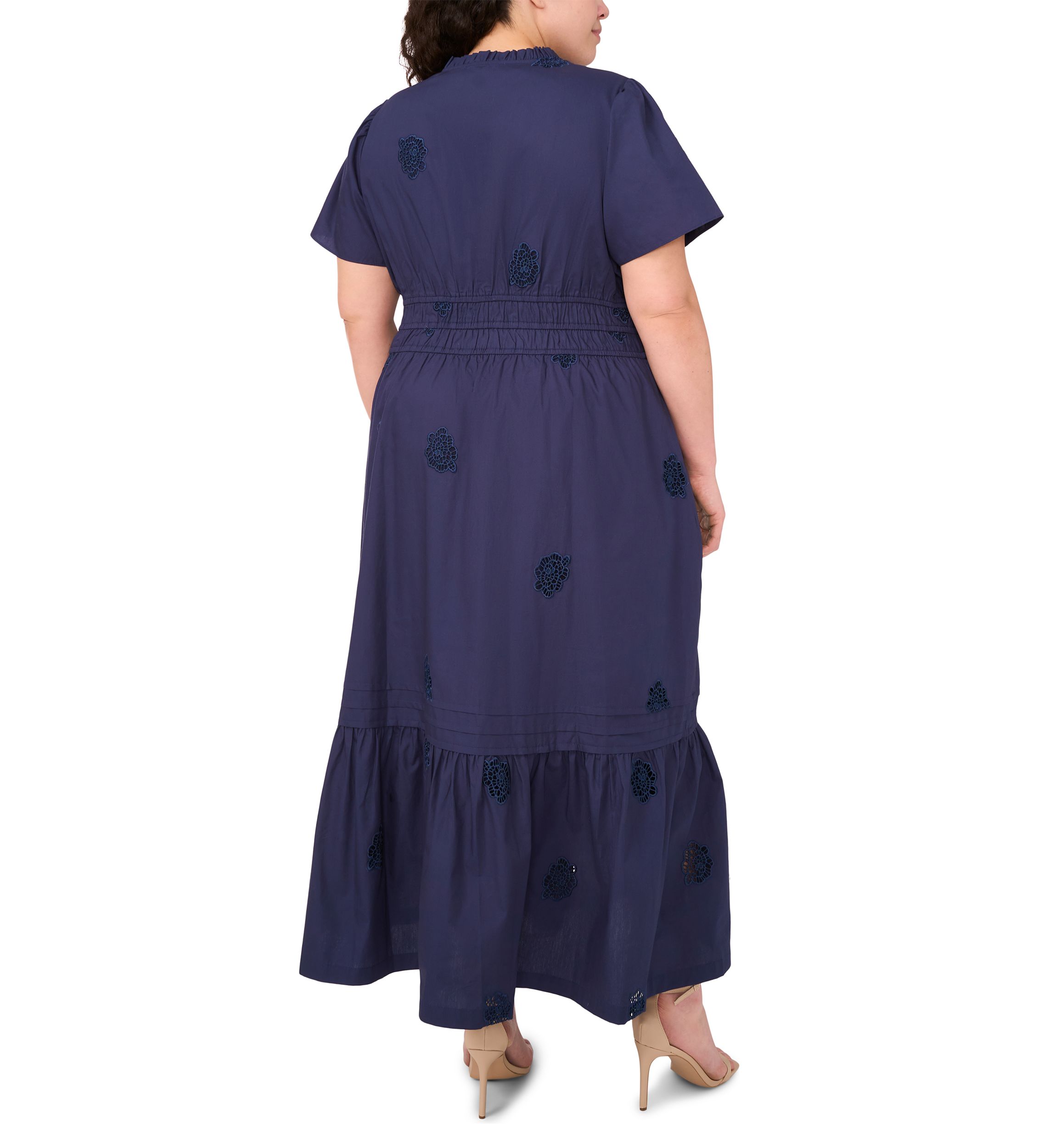 Plus Size V-Neck Puff Sleeve Maxi Dress