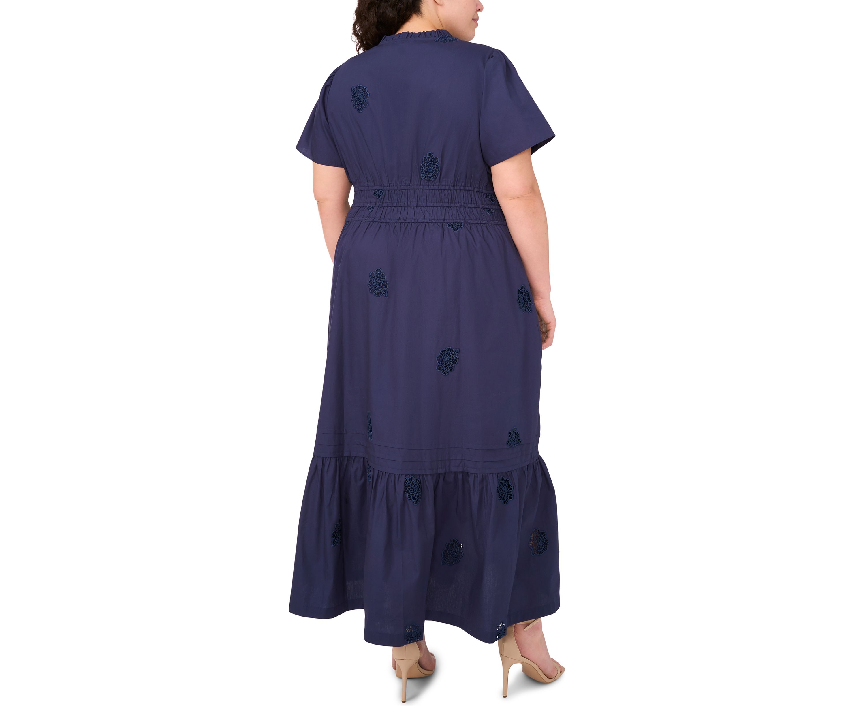 Plus Size V-Neck Puff Sleeve Maxi Dress