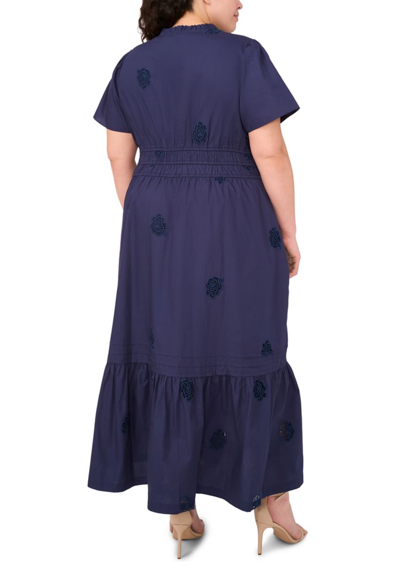 Plus Size V-Neck Puff Sleeve Maxi Dress