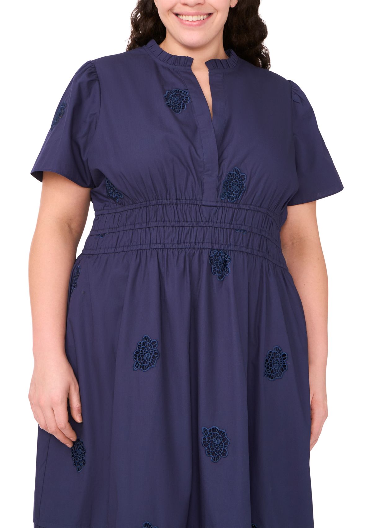 Plus Size V-Neck Puff Sleeve Maxi Dress