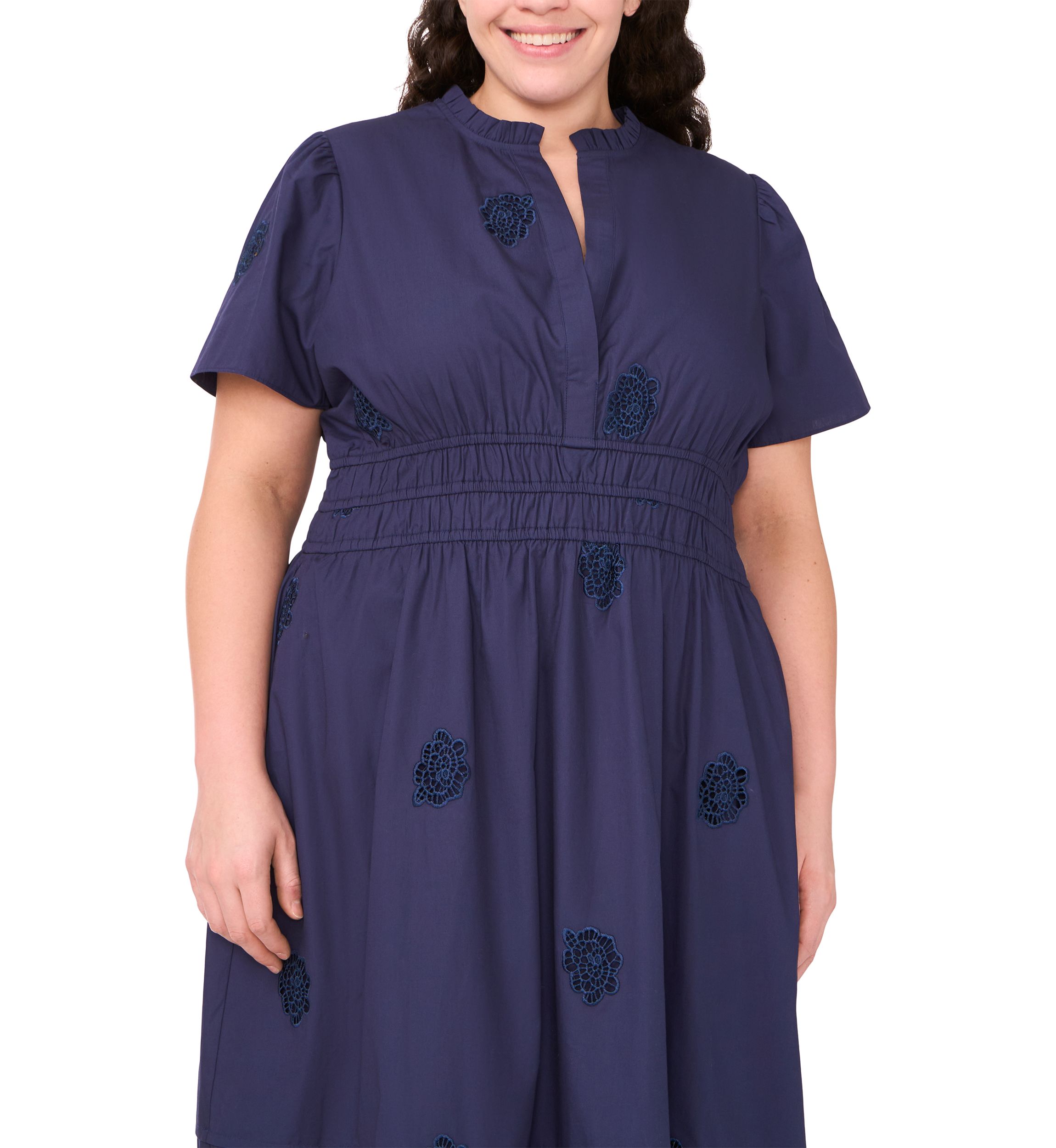 Plus Size V-Neck Puff Sleeve Maxi Dress