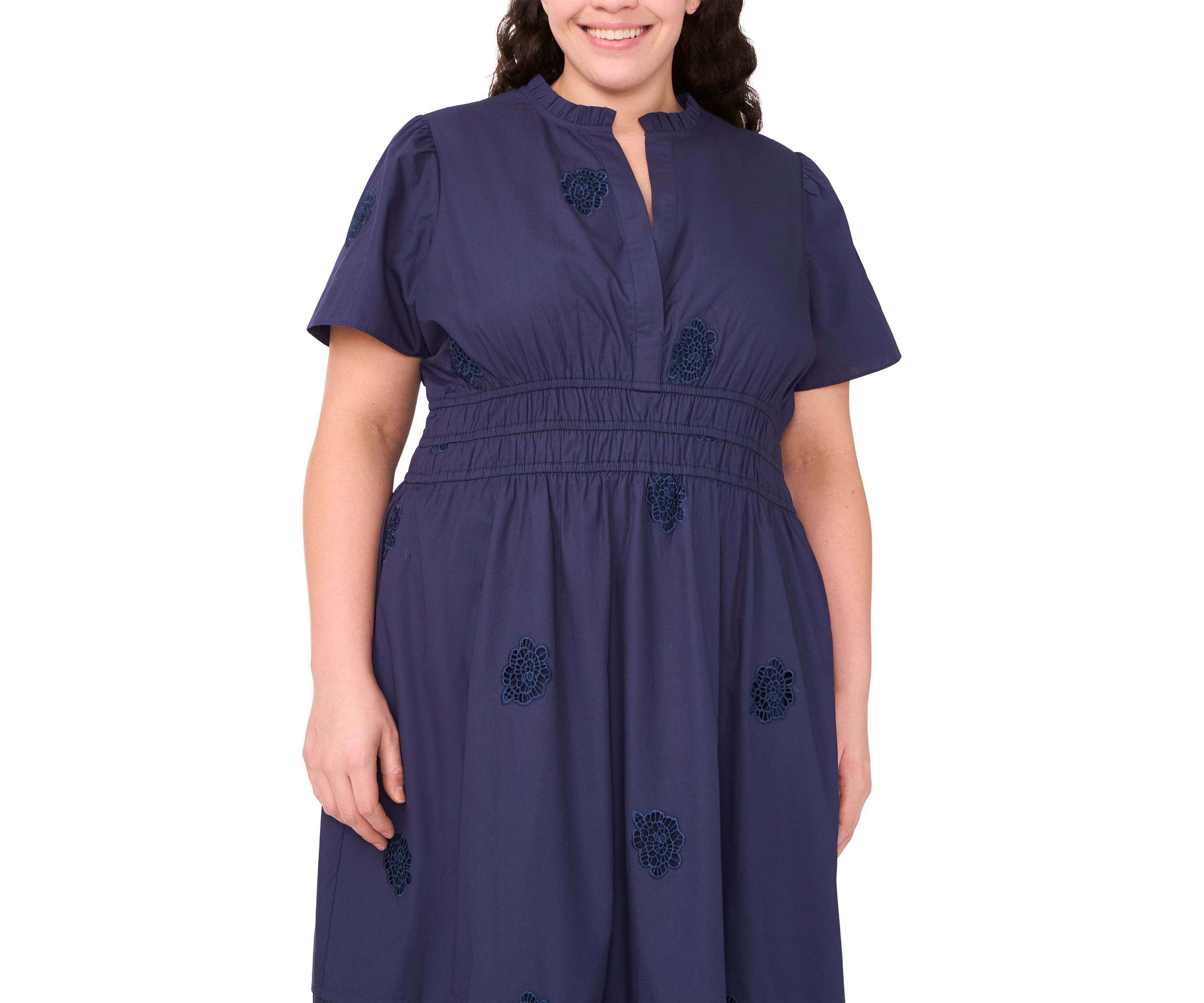 Plus Size V-Neck Puff Sleeve Maxi Dress