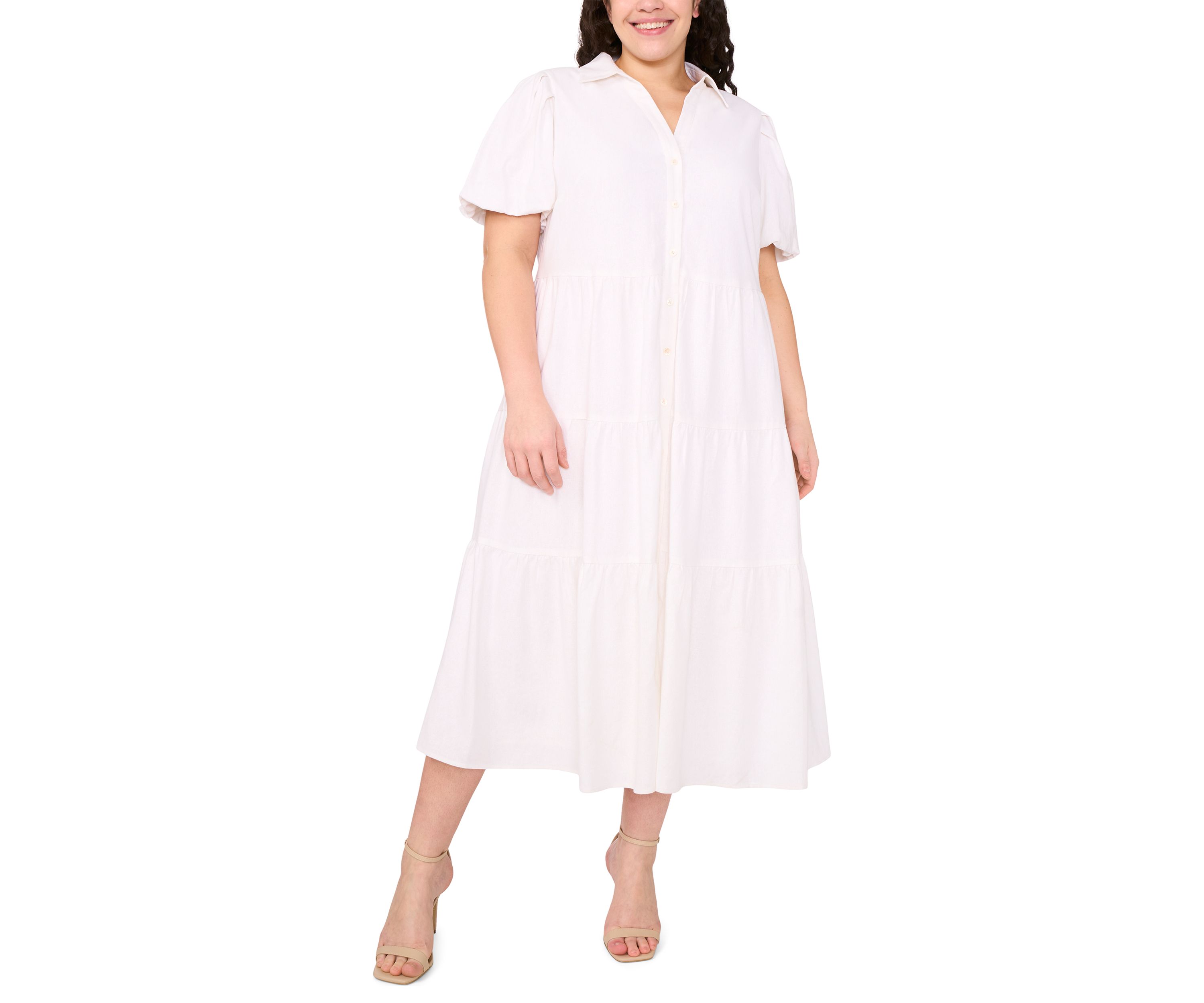 Plus Size Short Sleeve Linen Tiered Maxi Dress