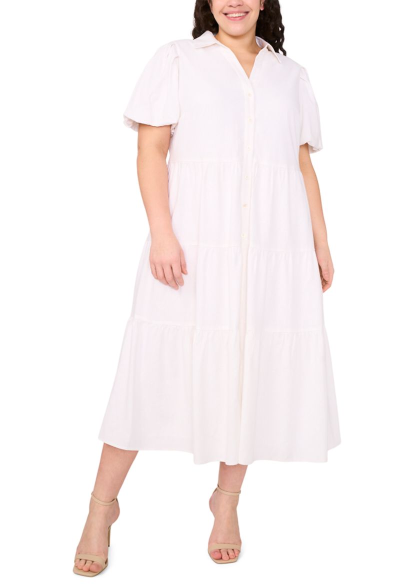 Plus Size Short Sleeve Linen Tiered Maxi Dress