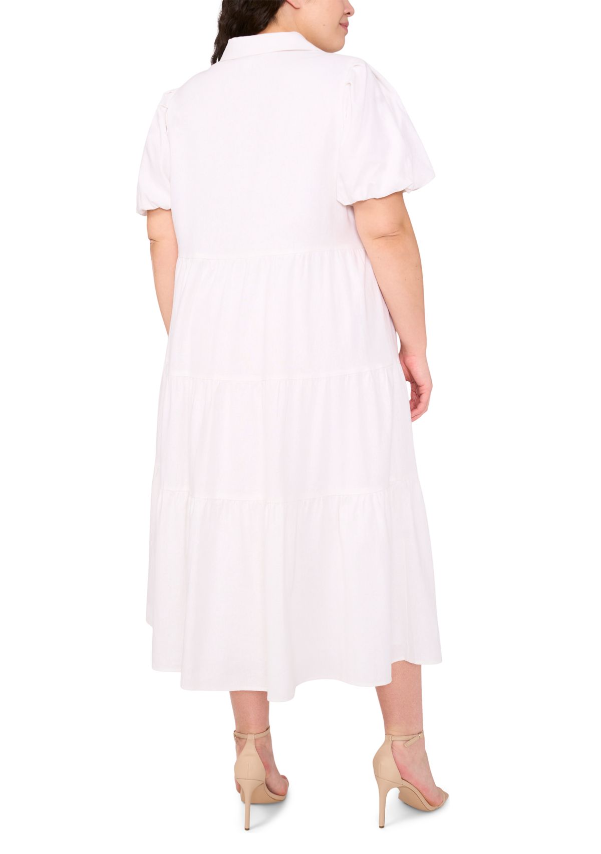 Plus Size Short Sleeve Linen Tiered Maxi Dress