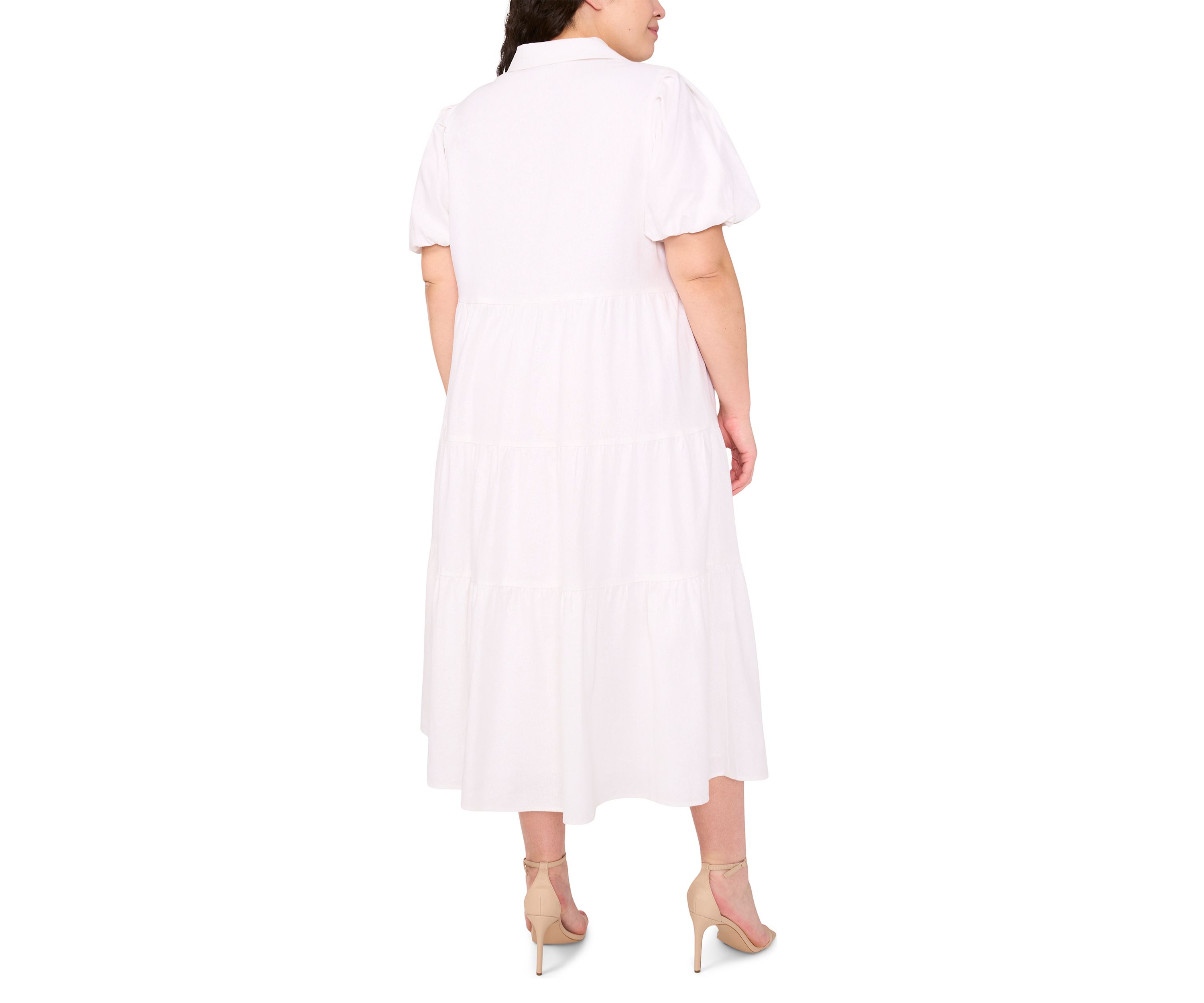 Plus Size Short Sleeve Linen Tiered Maxi Dress