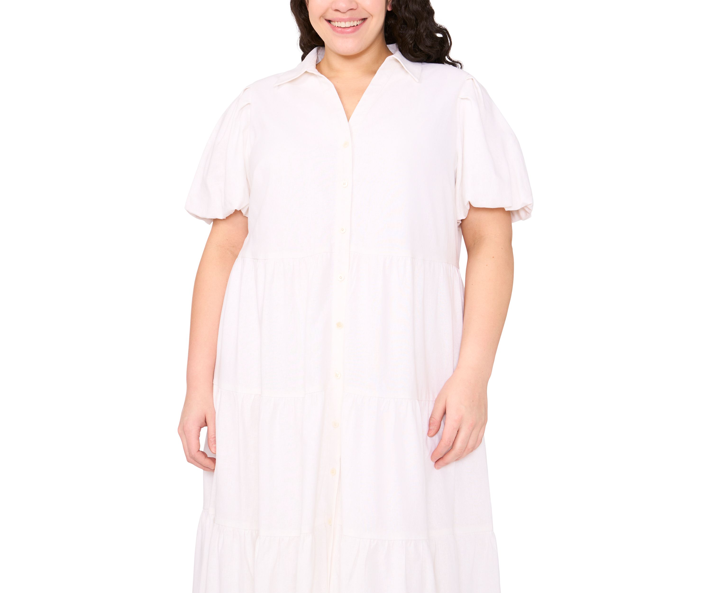 Plus Size Short Sleeve Linen Tiered Maxi Dress