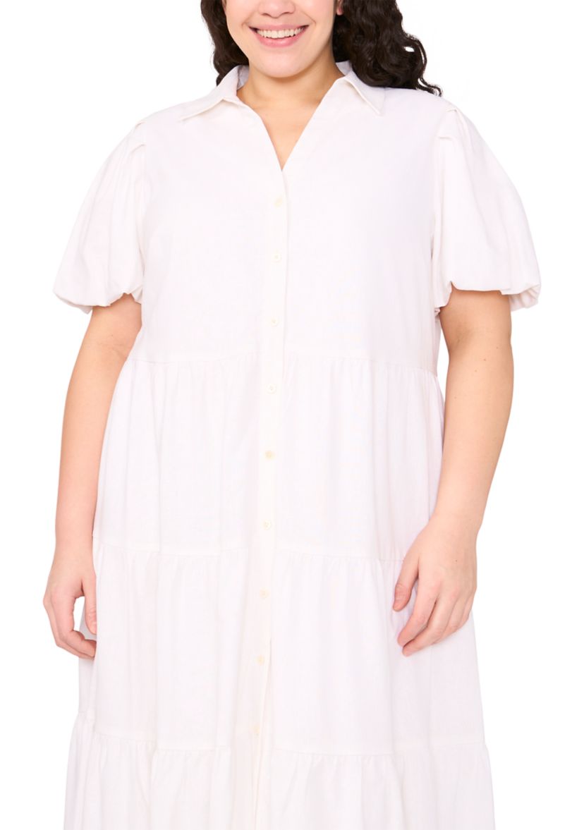 Plus Size Short Sleeve Linen Tiered Maxi Dress