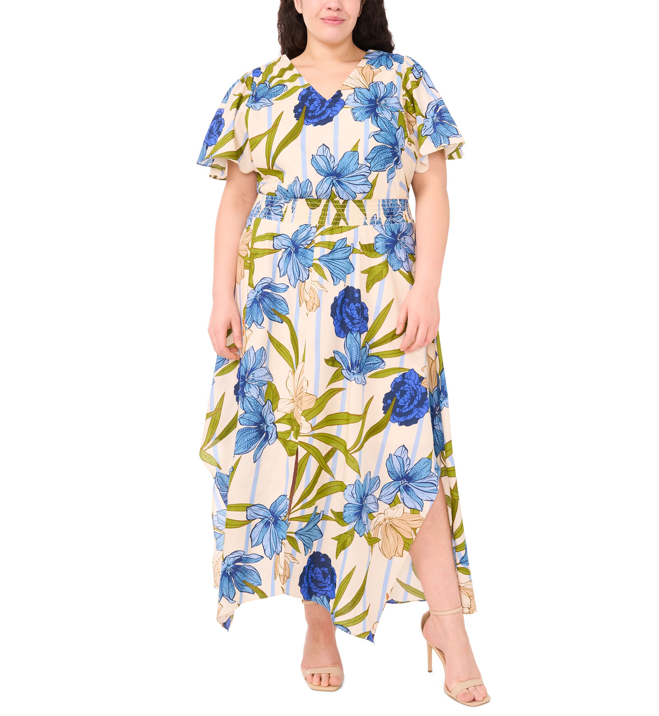 Plus Size Printed Flutter Sleeve Maxi Dress