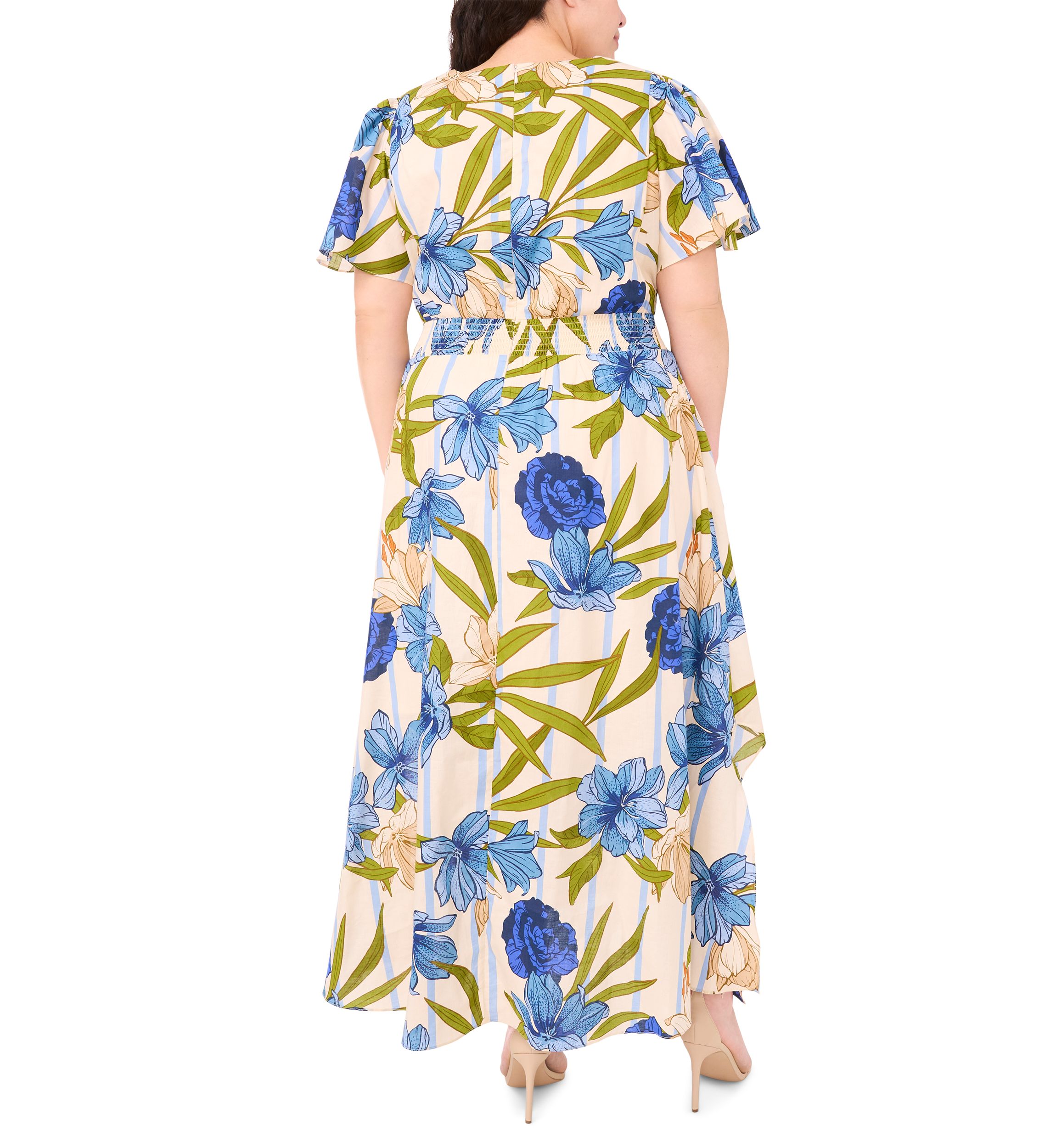 Plus Size Printed Flutter Sleeve Maxi Dress