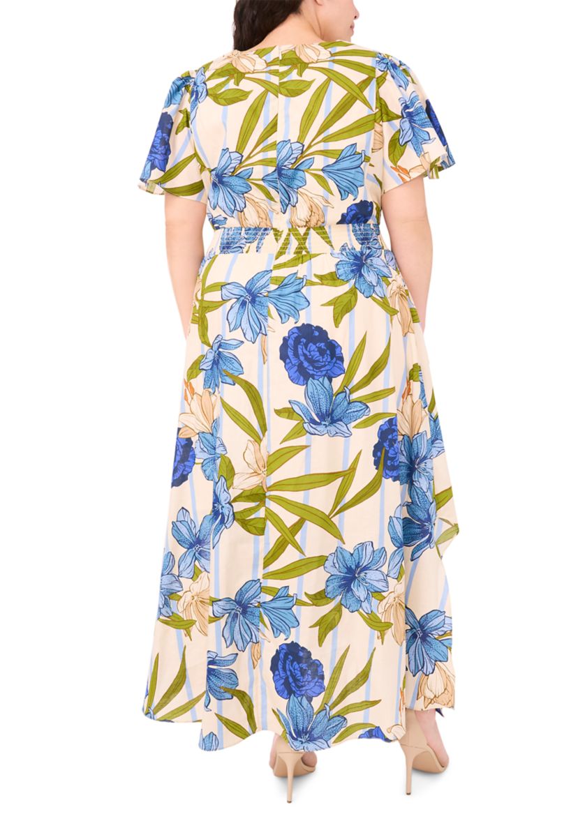 Plus Size Printed Flutter Sleeve Maxi Dress