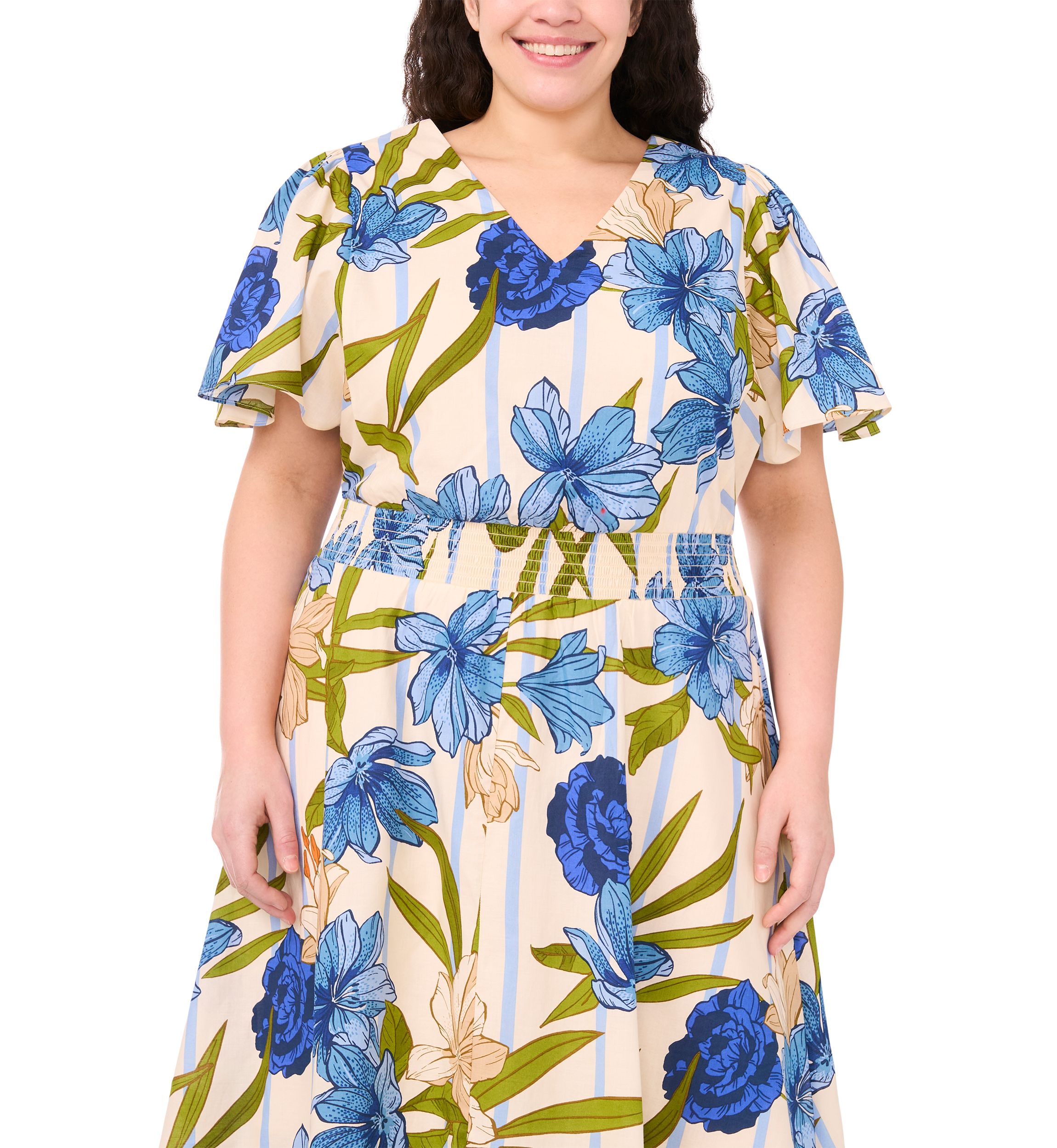 Plus Size Printed Flutter Sleeve Maxi Dress