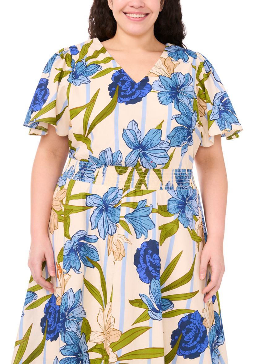 Plus Size Printed Flutter Sleeve Maxi Dress