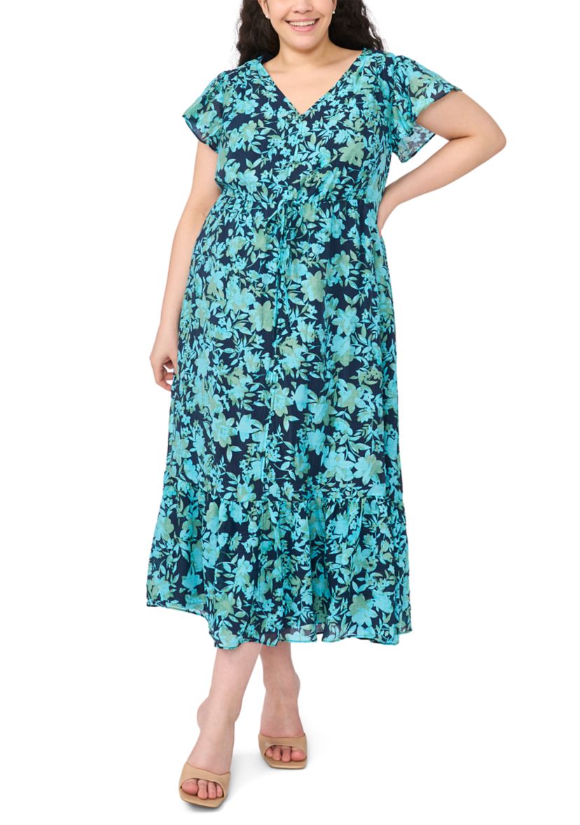cece flutter sleeve midi dress CeCe Women's Flutter-Sleeve Sweetheart Neck Midi Dress - Rich Black
