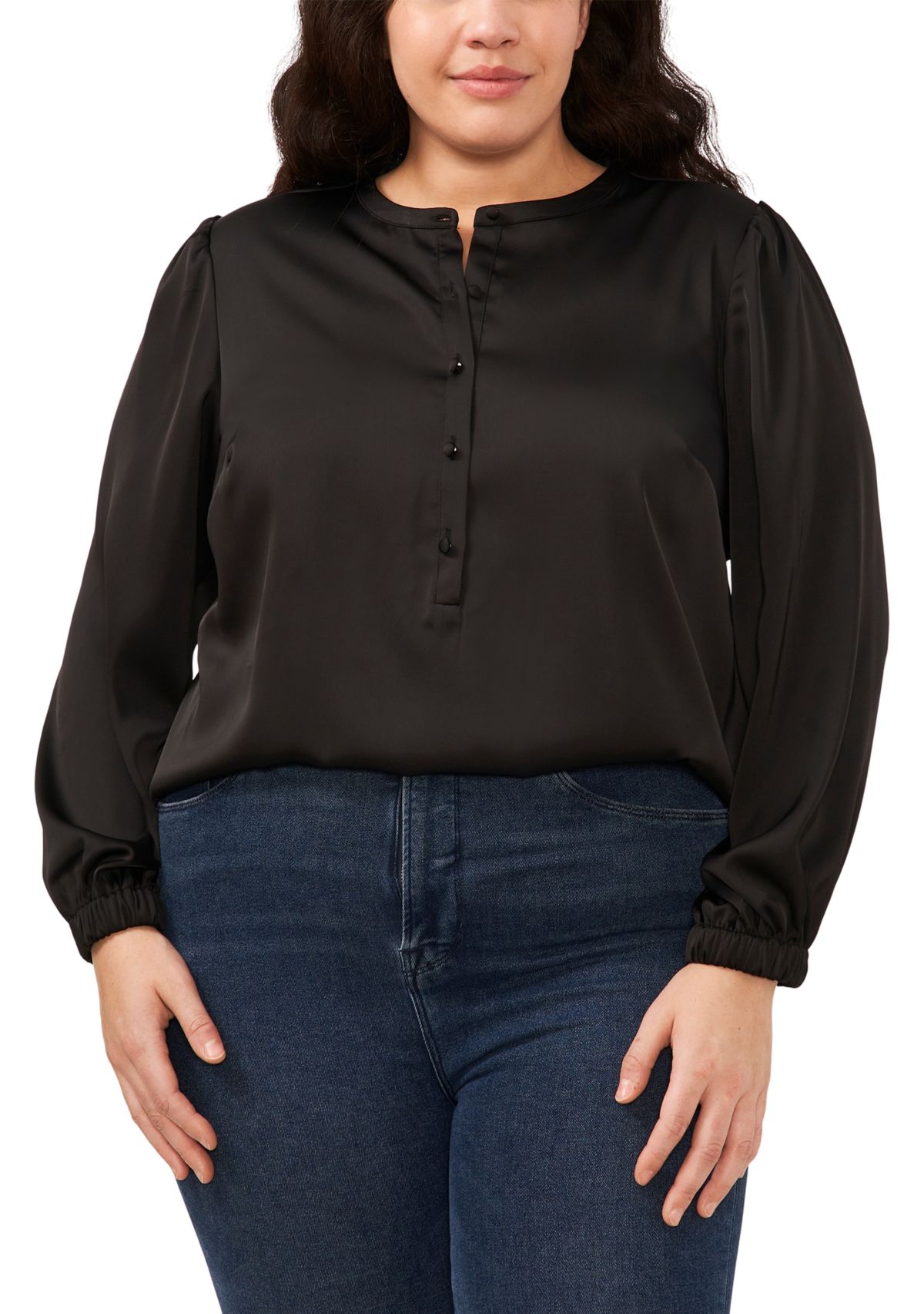 Plus Size Long Sleeve Charmeuse Blouse
