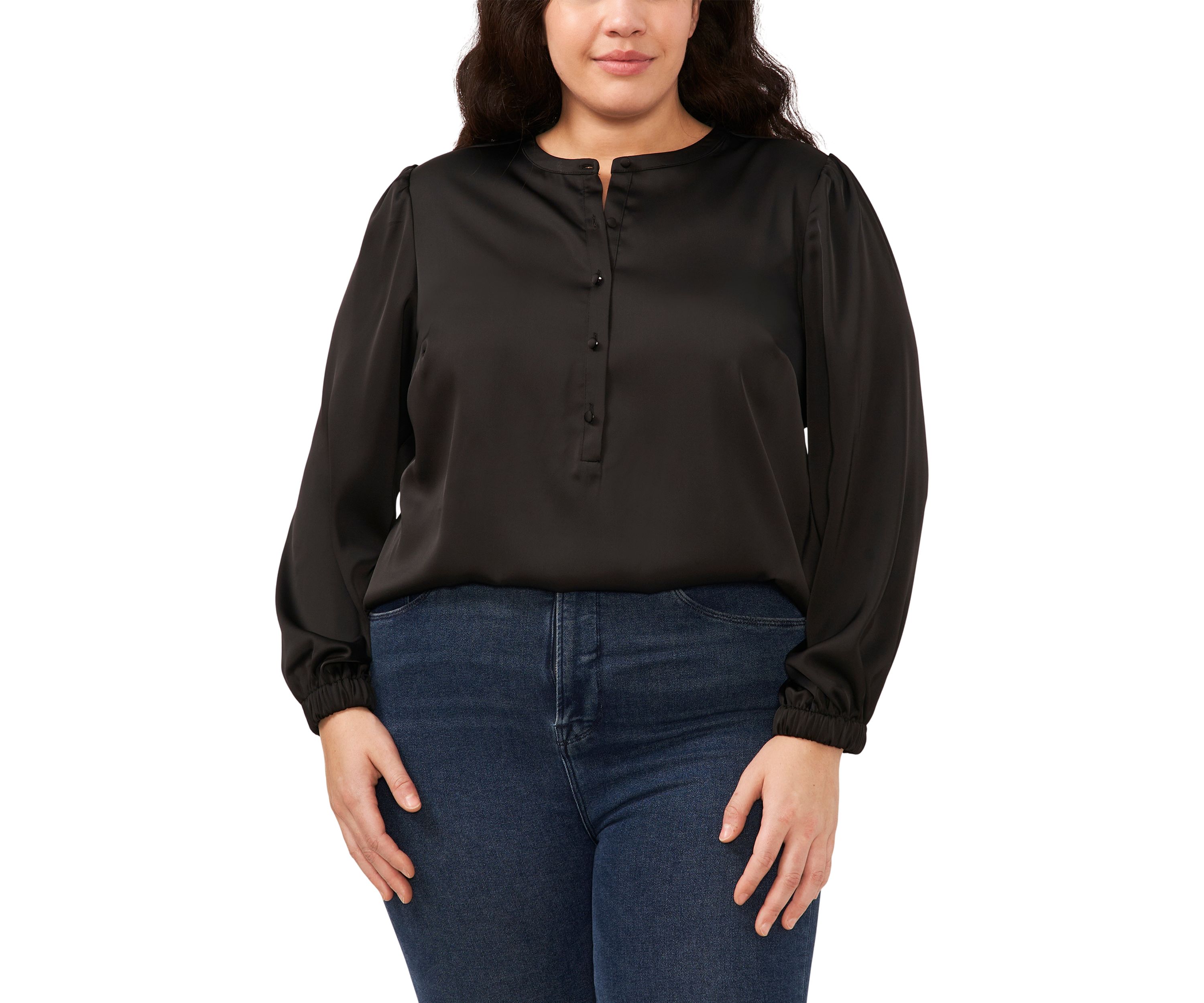 Plus Size Long Sleeve Charmeuse Blouse