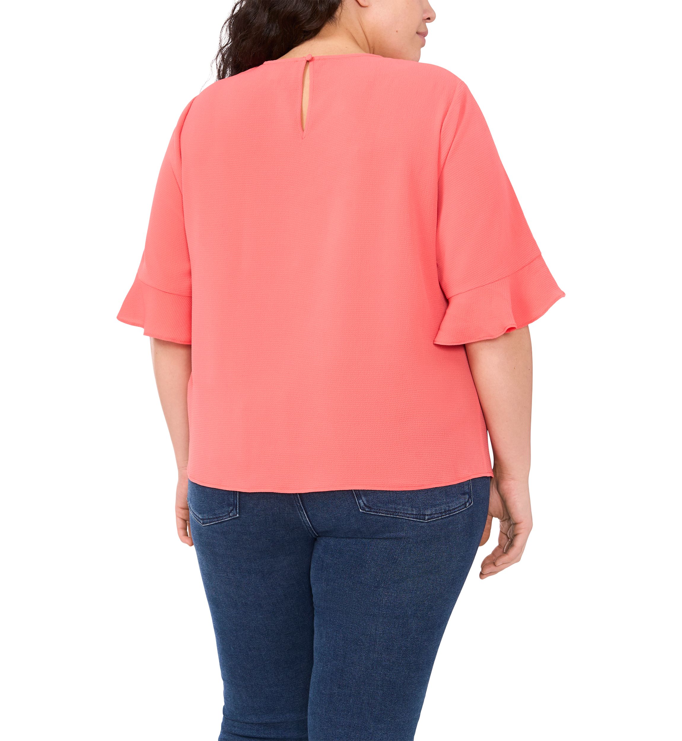 Plus Size Short Sleeve Ruffle Cuff Woven Solid Top