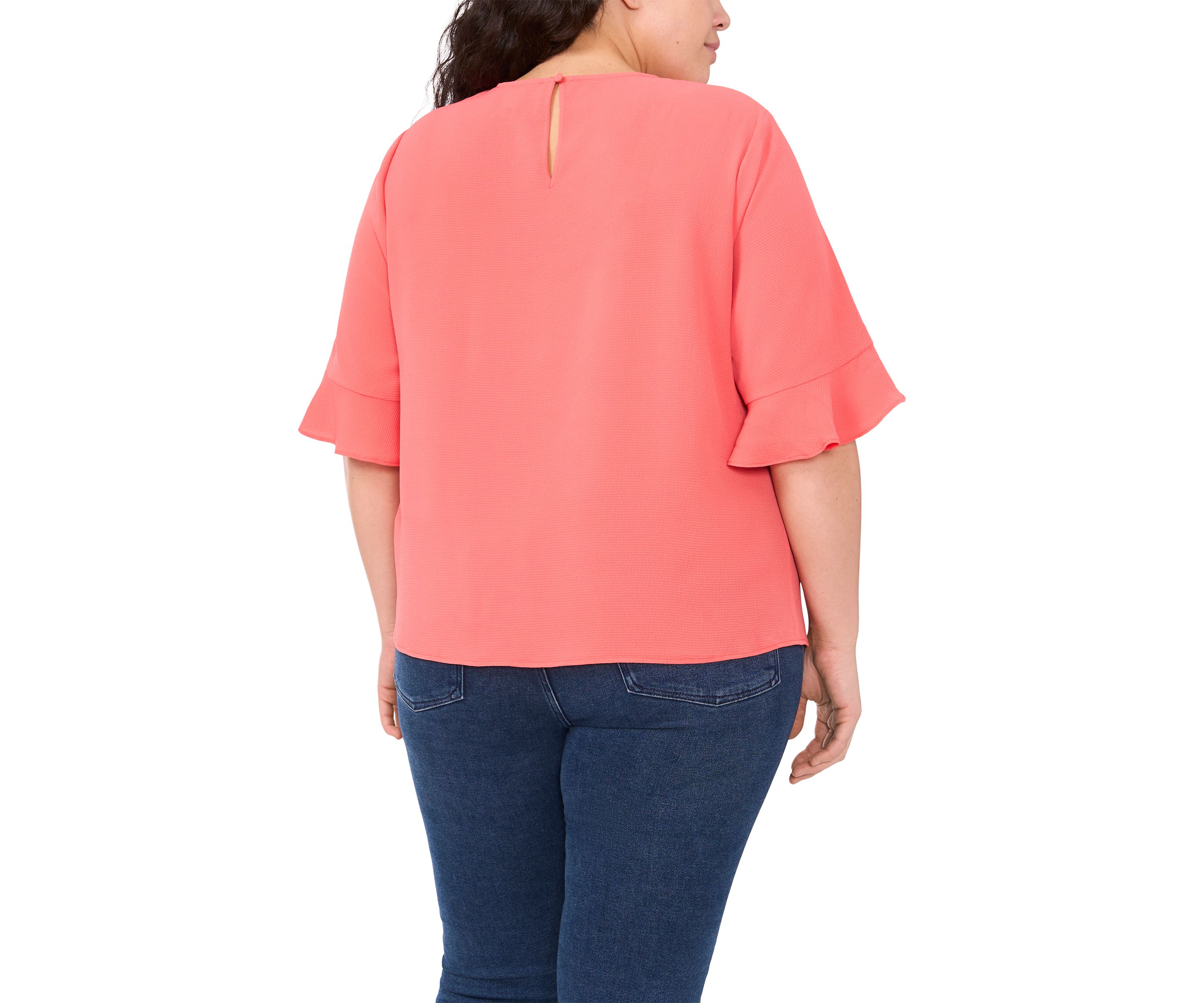 Plus Size Short Sleeve Ruffle Cuff Woven Solid Top