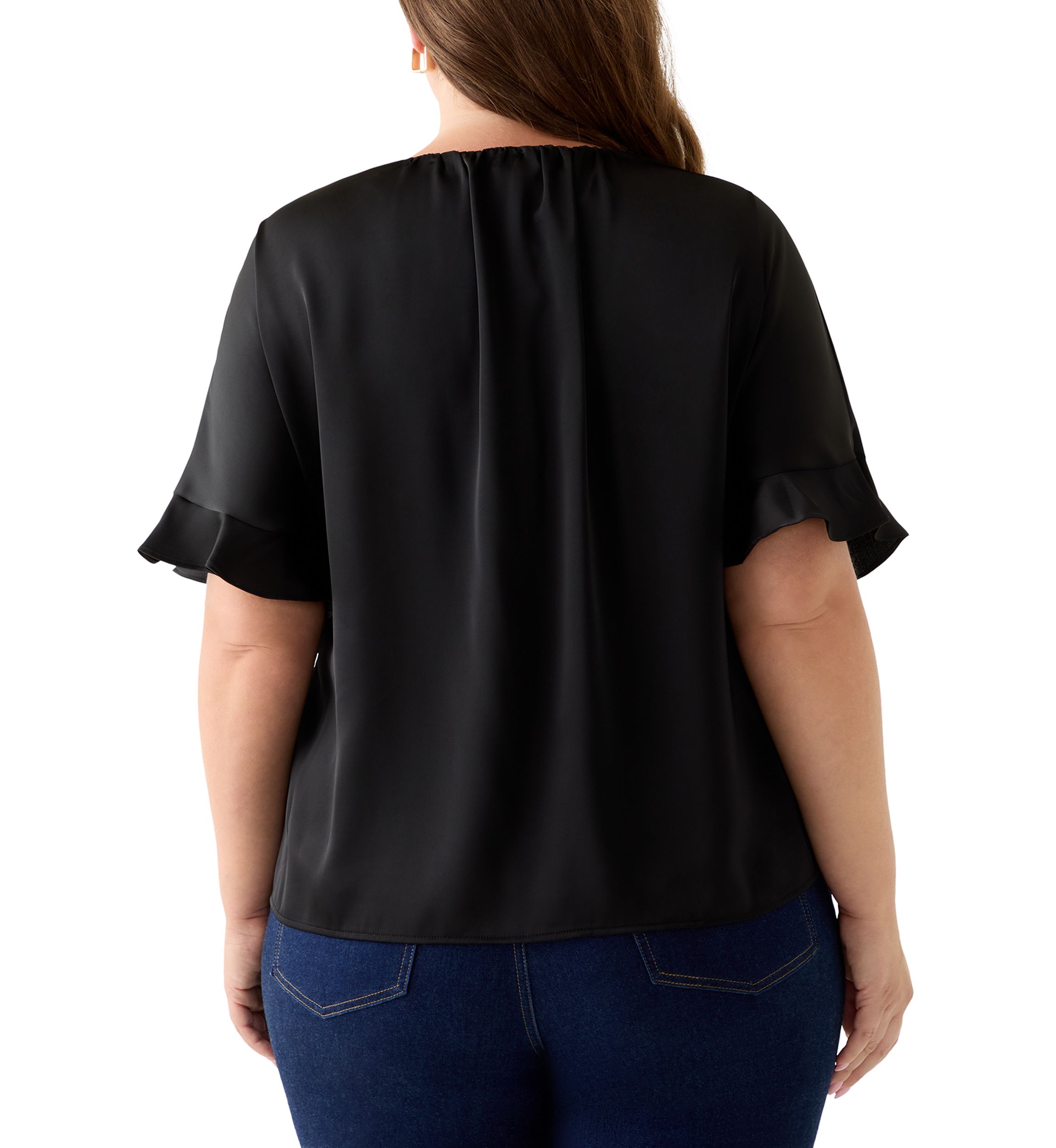 Plus Size Short Sleeve Keyhole Neck Blouse with Ruffles 