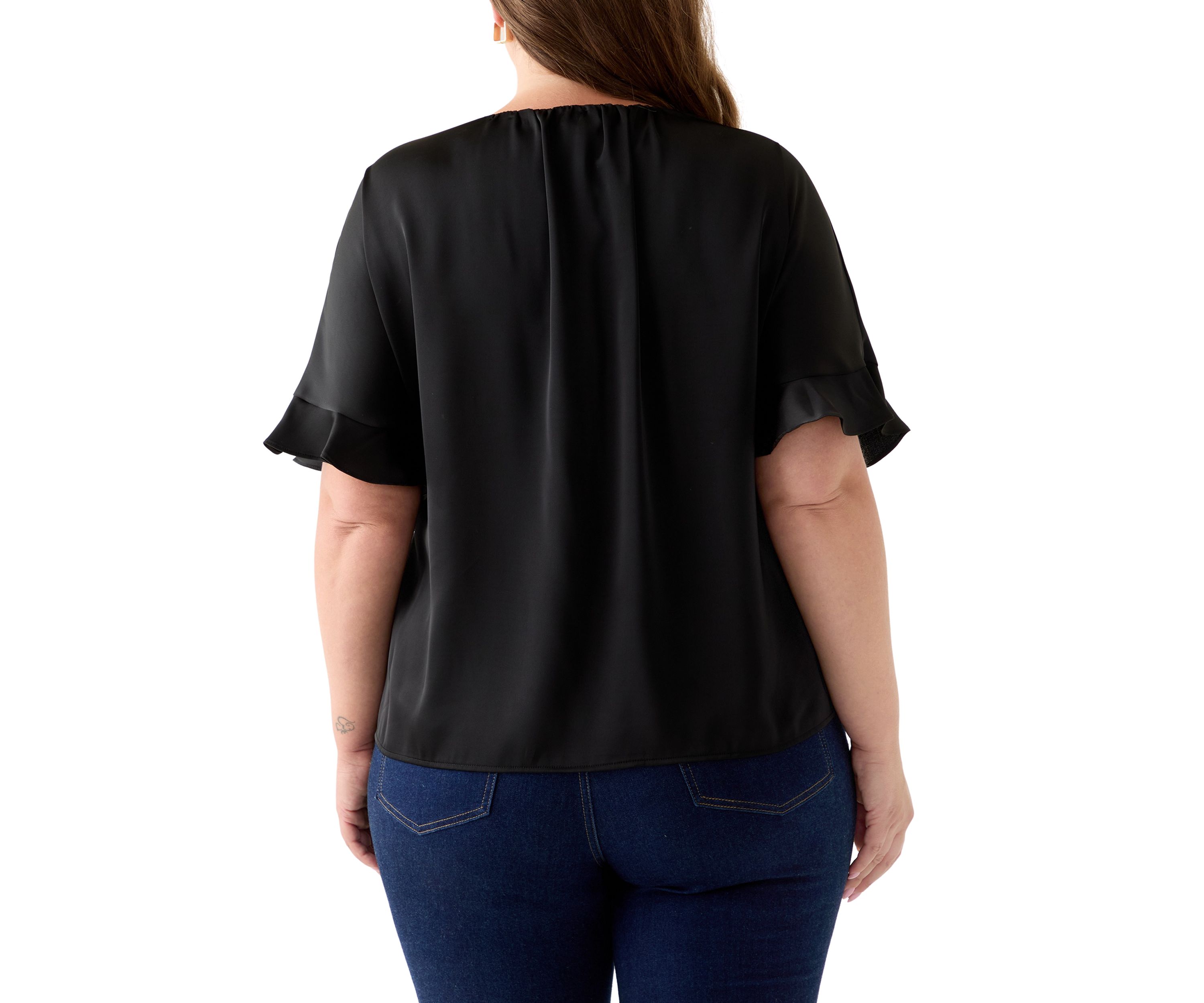 Plus Size Short Sleeve Keyhole Neck Blouse with Ruffles 
