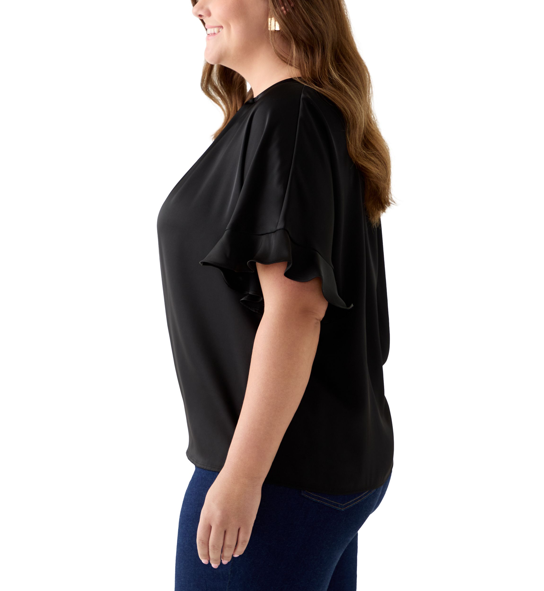 Plus Size Short Sleeve Keyhole Neck Blouse with Ruffles 