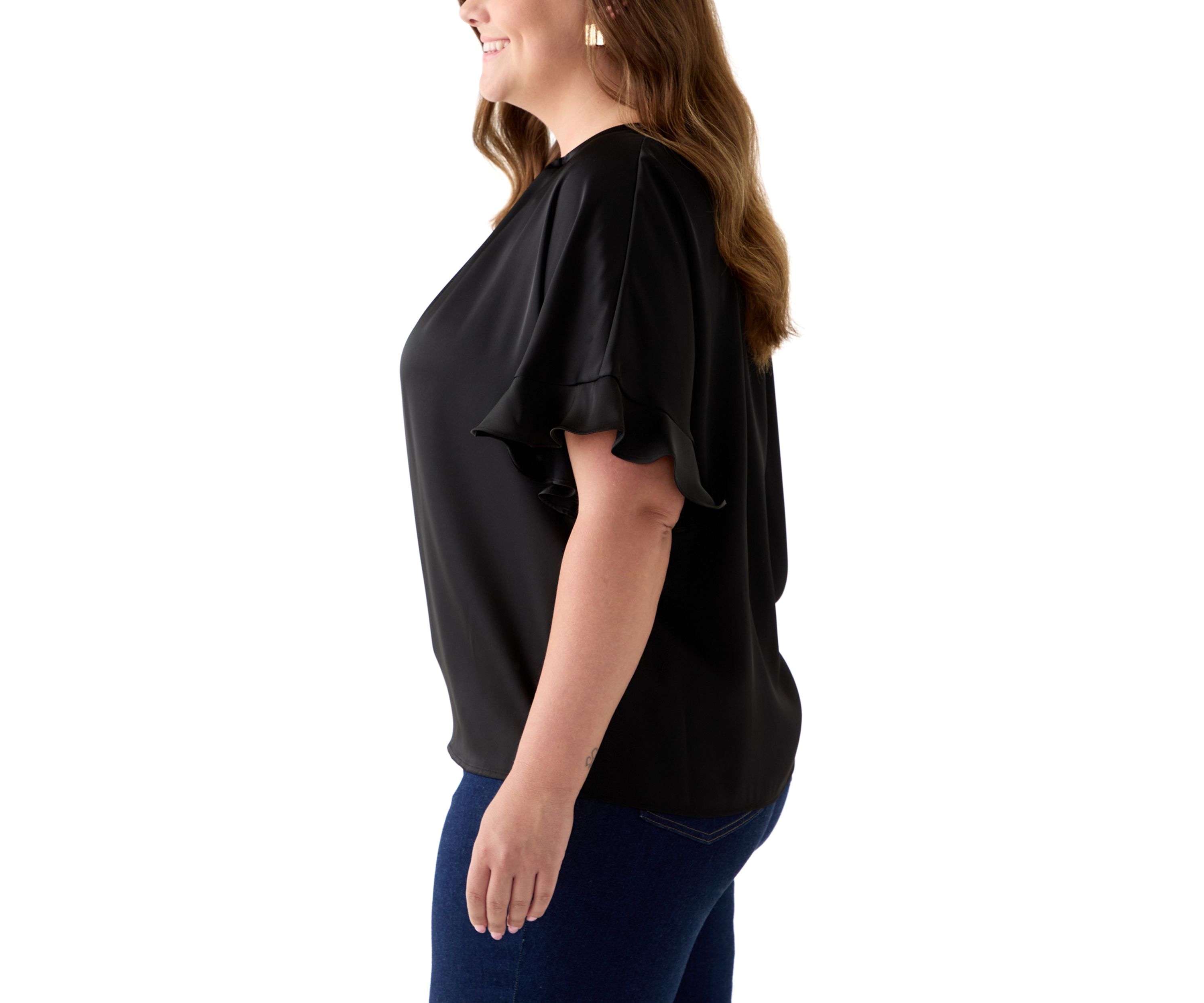 Plus Size Short Sleeve Keyhole Neck Blouse with Ruffles 