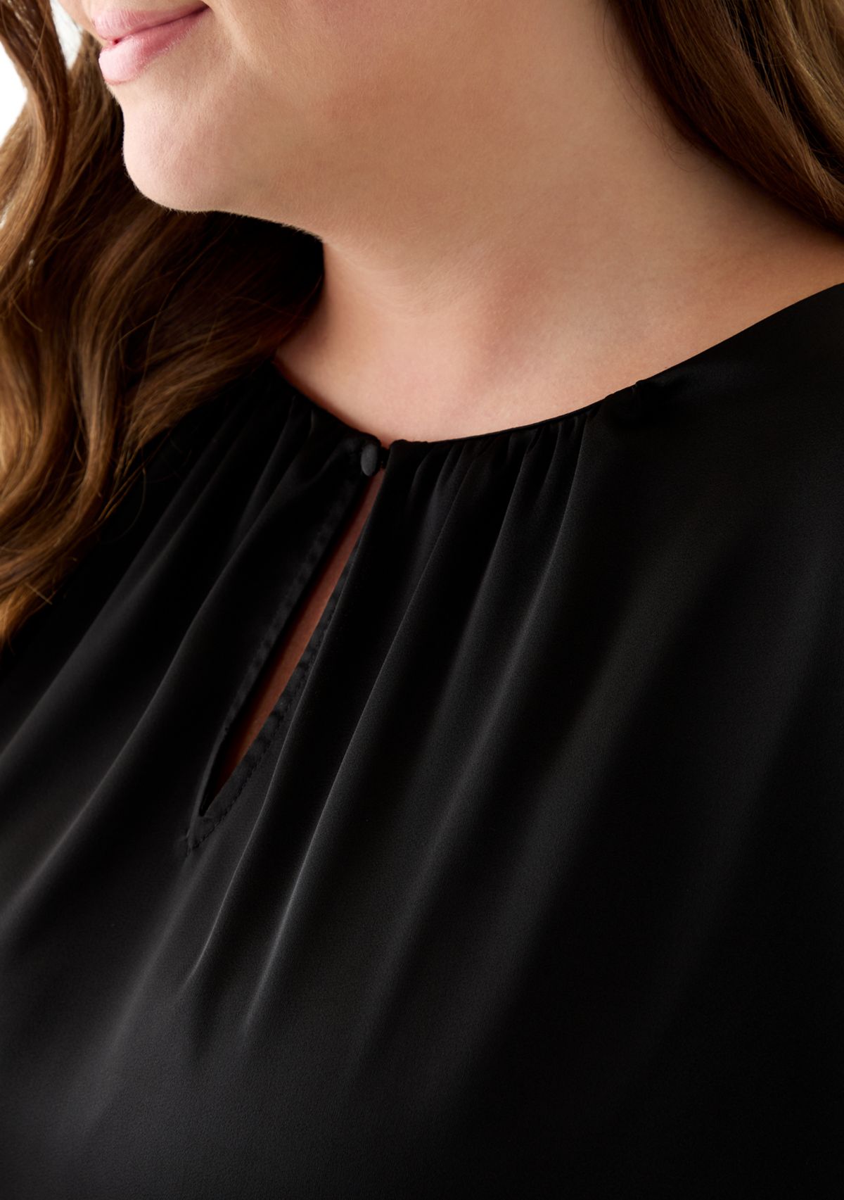 Plus Size Short Sleeve Keyhole Neck Blouse with Ruffles 