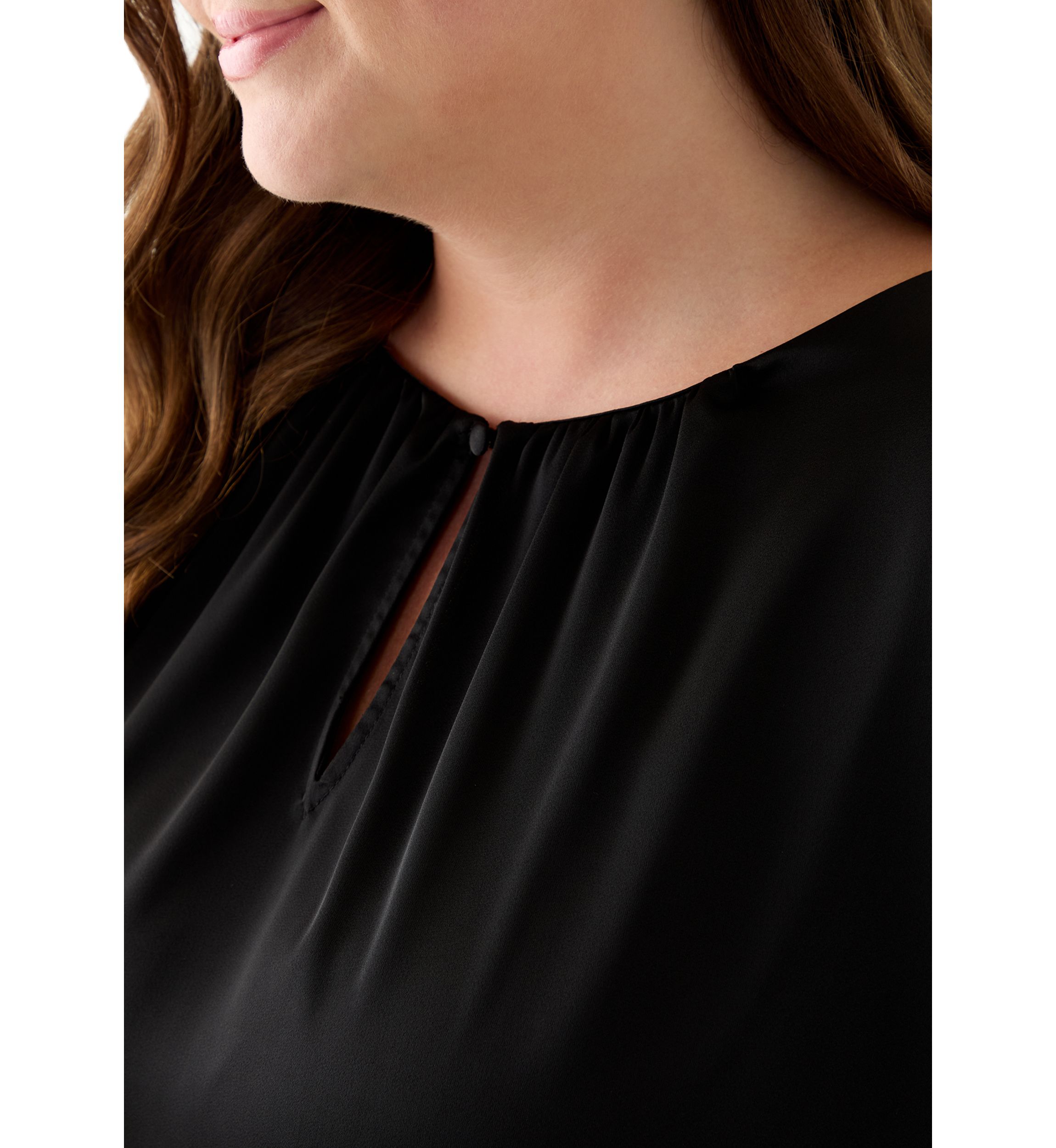 Plus Size Short Sleeve Keyhole Neck Blouse with Ruffles 