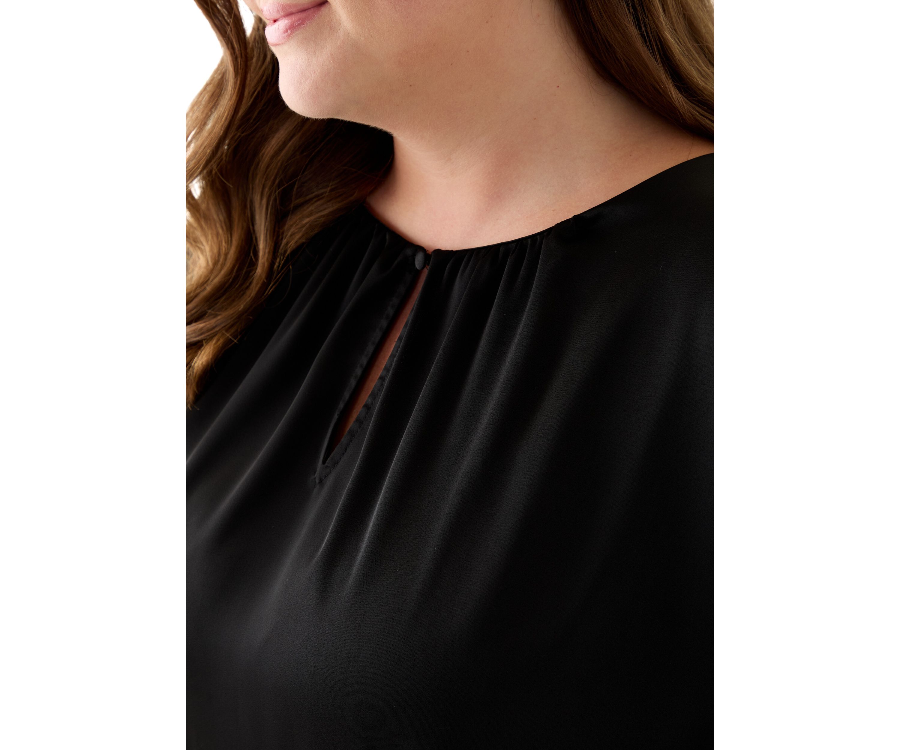 Plus Size Short Sleeve Keyhole Neck Blouse with Ruffles 