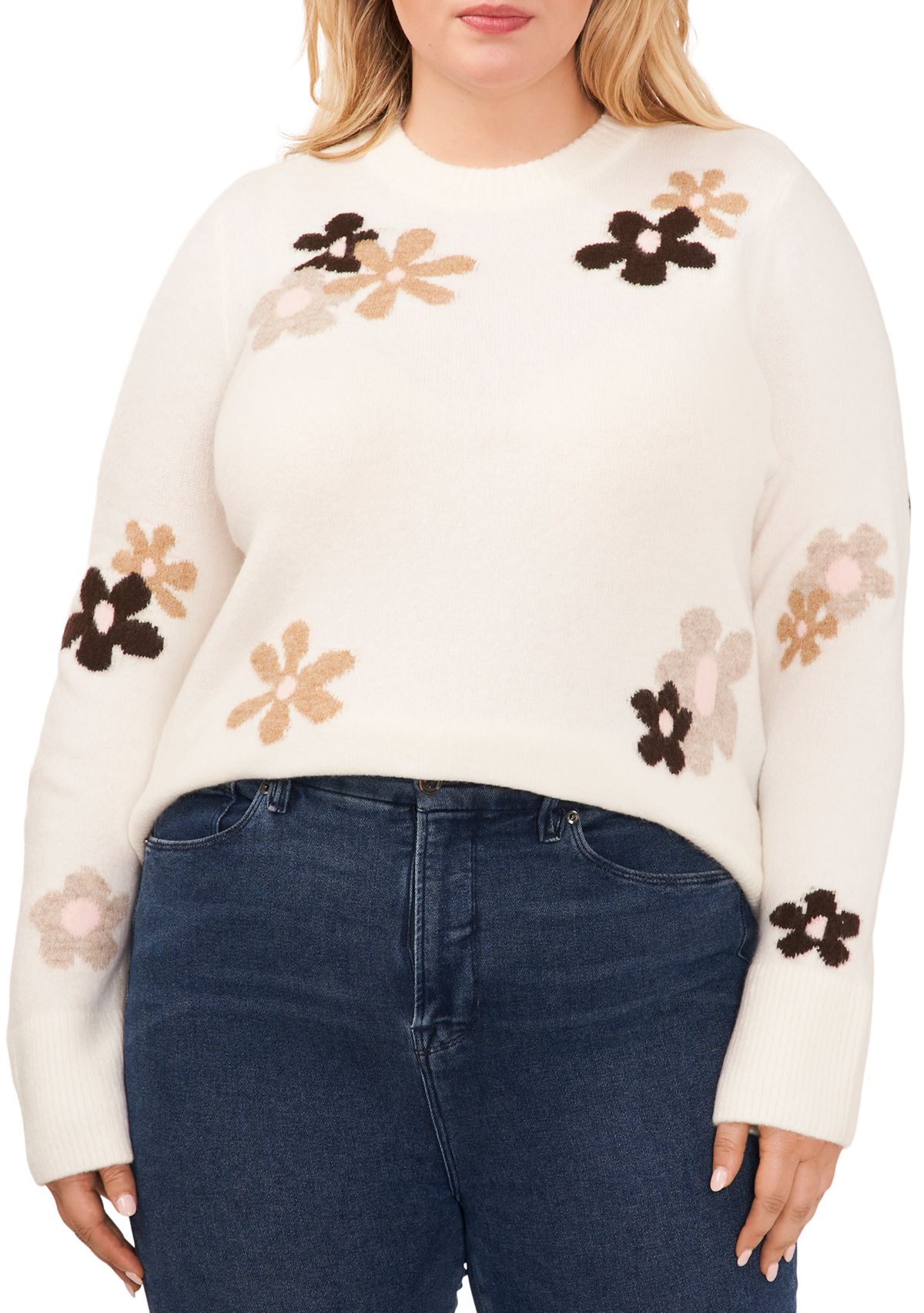 Plus Size Floral Crew Neck Sweater