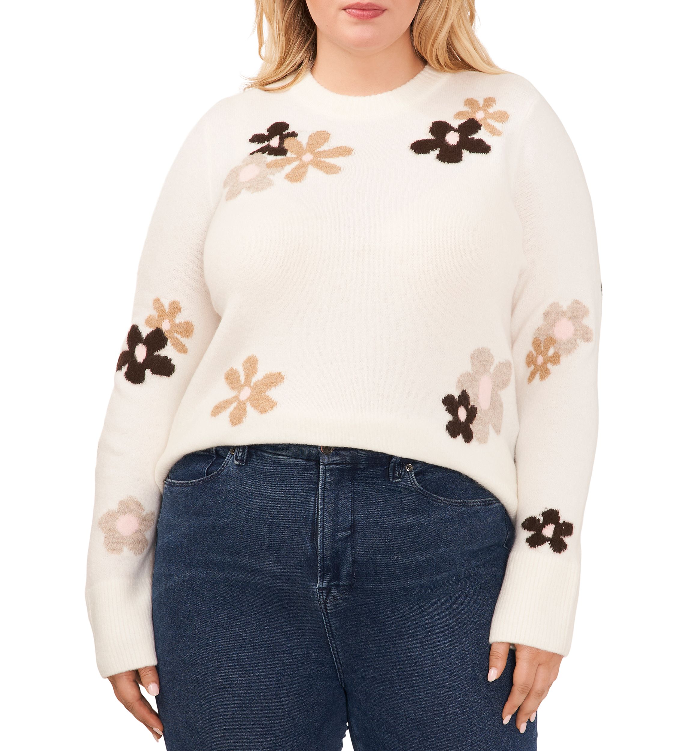 Plus Size Floral Crew Neck Sweater