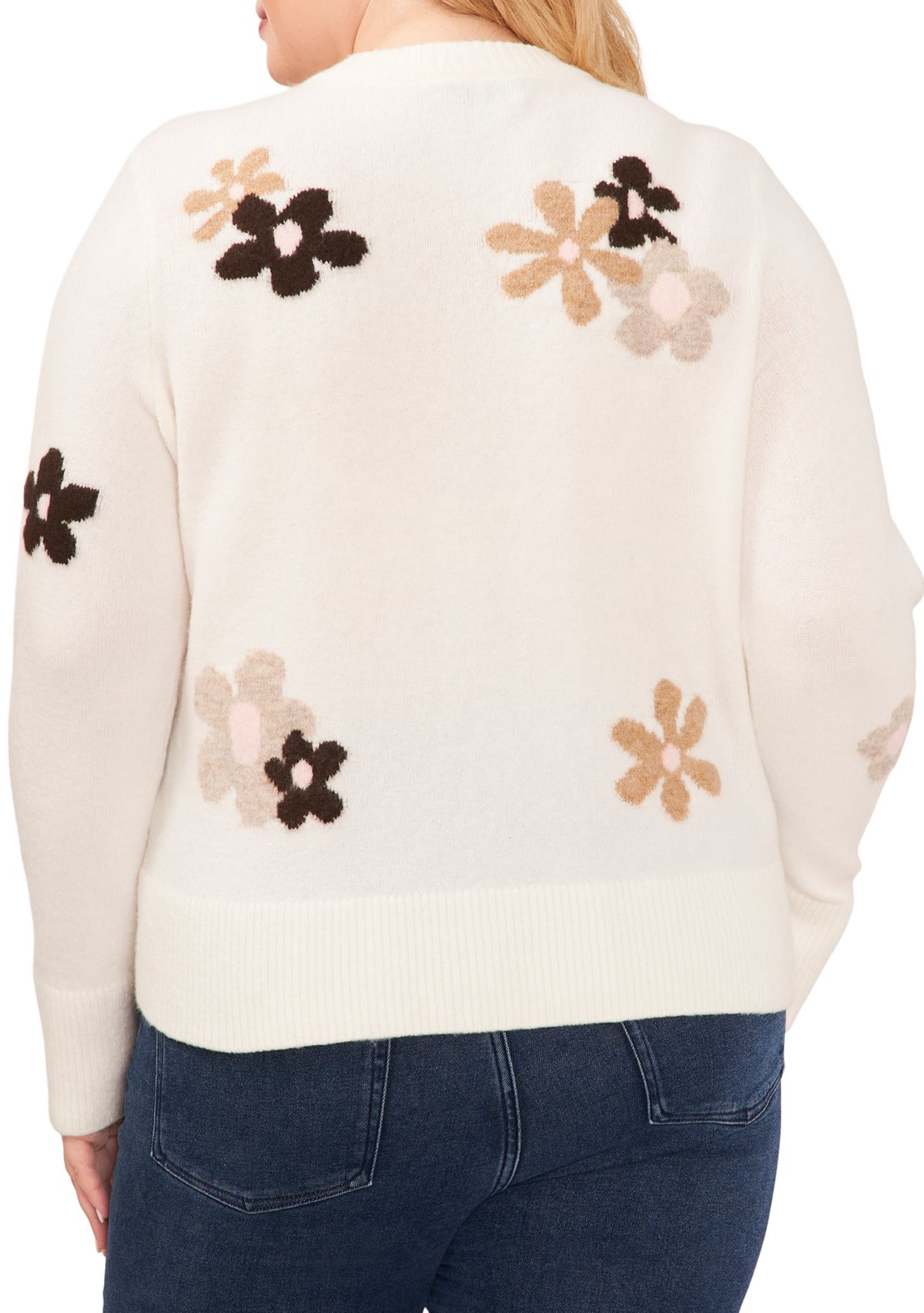 Plus Size Floral Crew Neck Sweater
