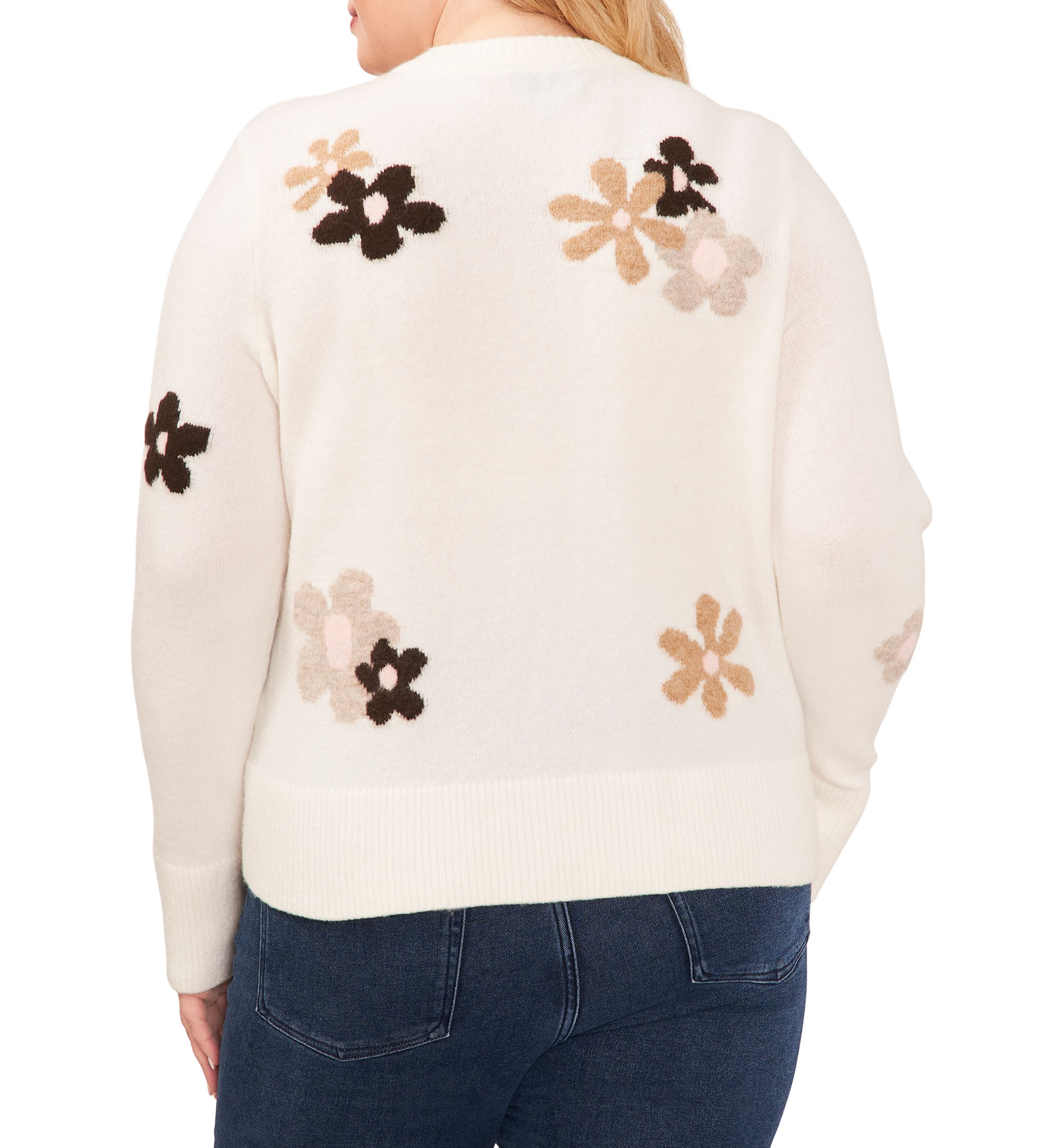 Plus Size Floral Crew Neck Sweater
