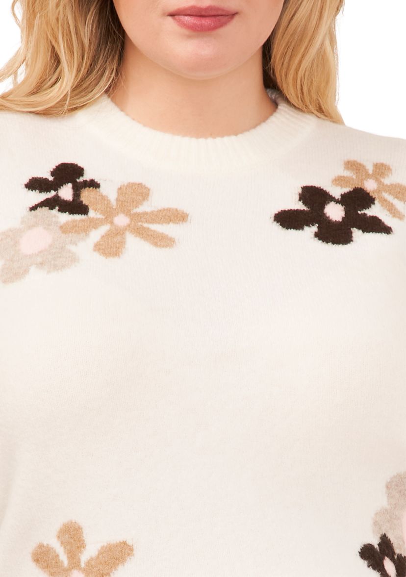 Plus Size Floral Crew Neck Sweater