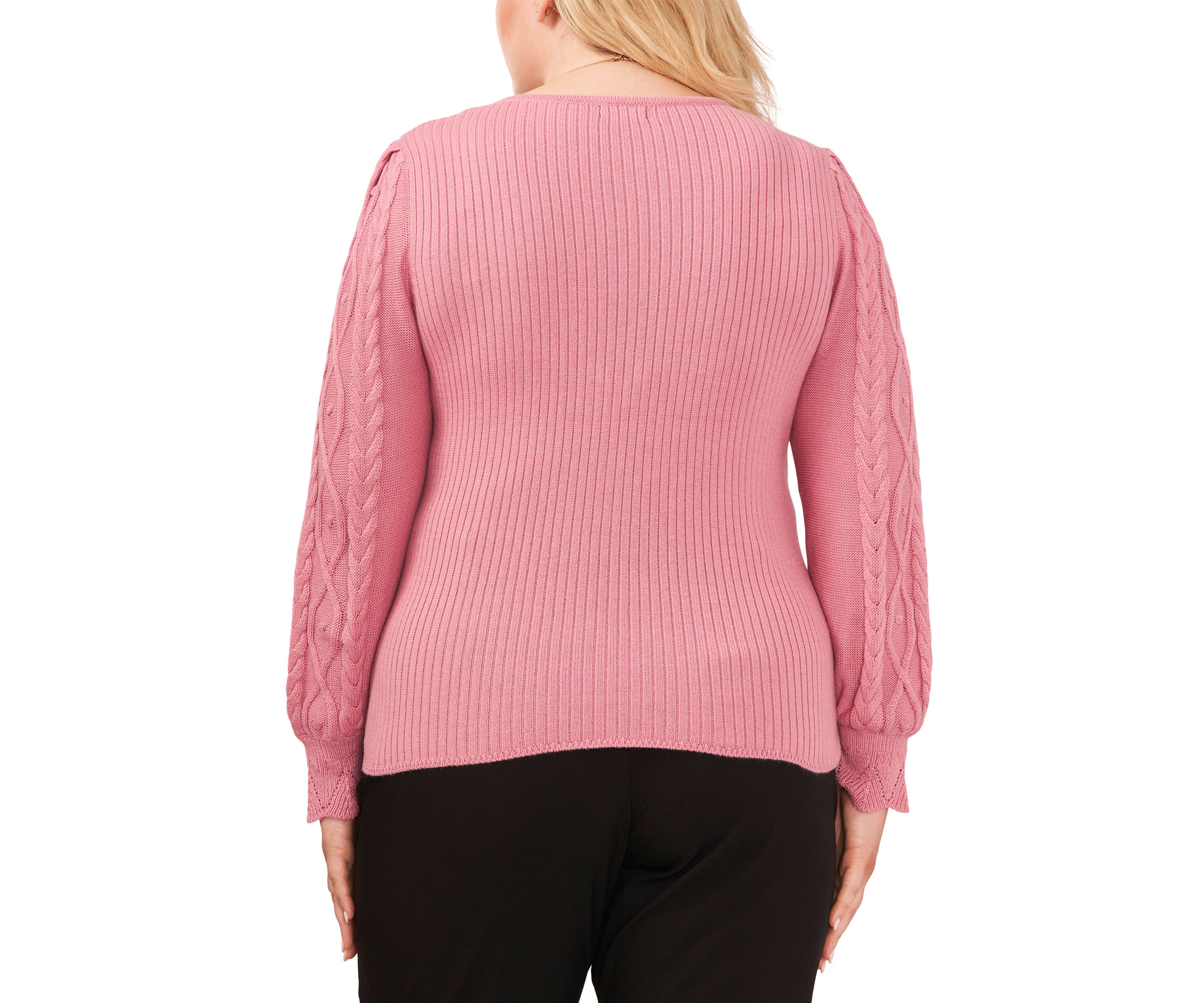 Plus Size V-Neck Sweater with Cable Sleeves 
