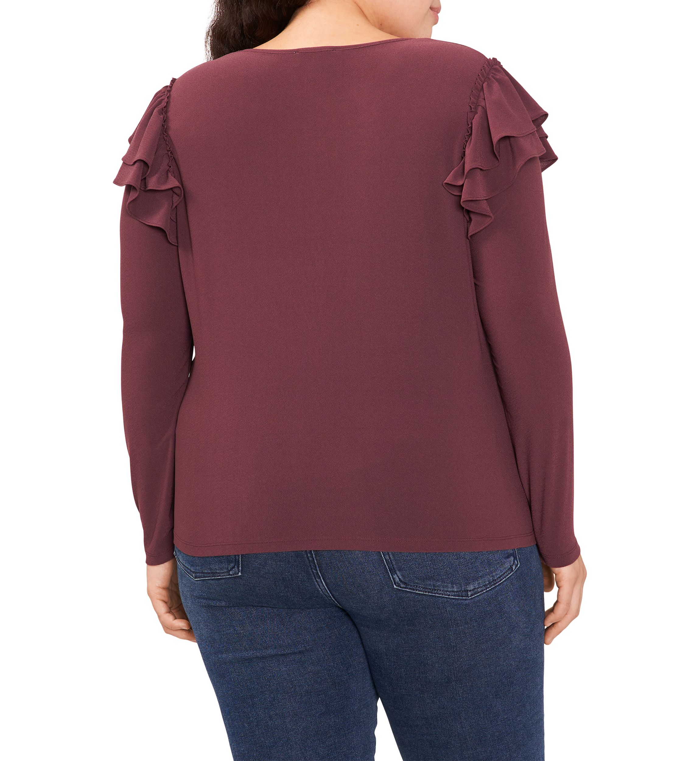 Womens Long Sleeve Scoop Neck Ruffle Knit Sweater 