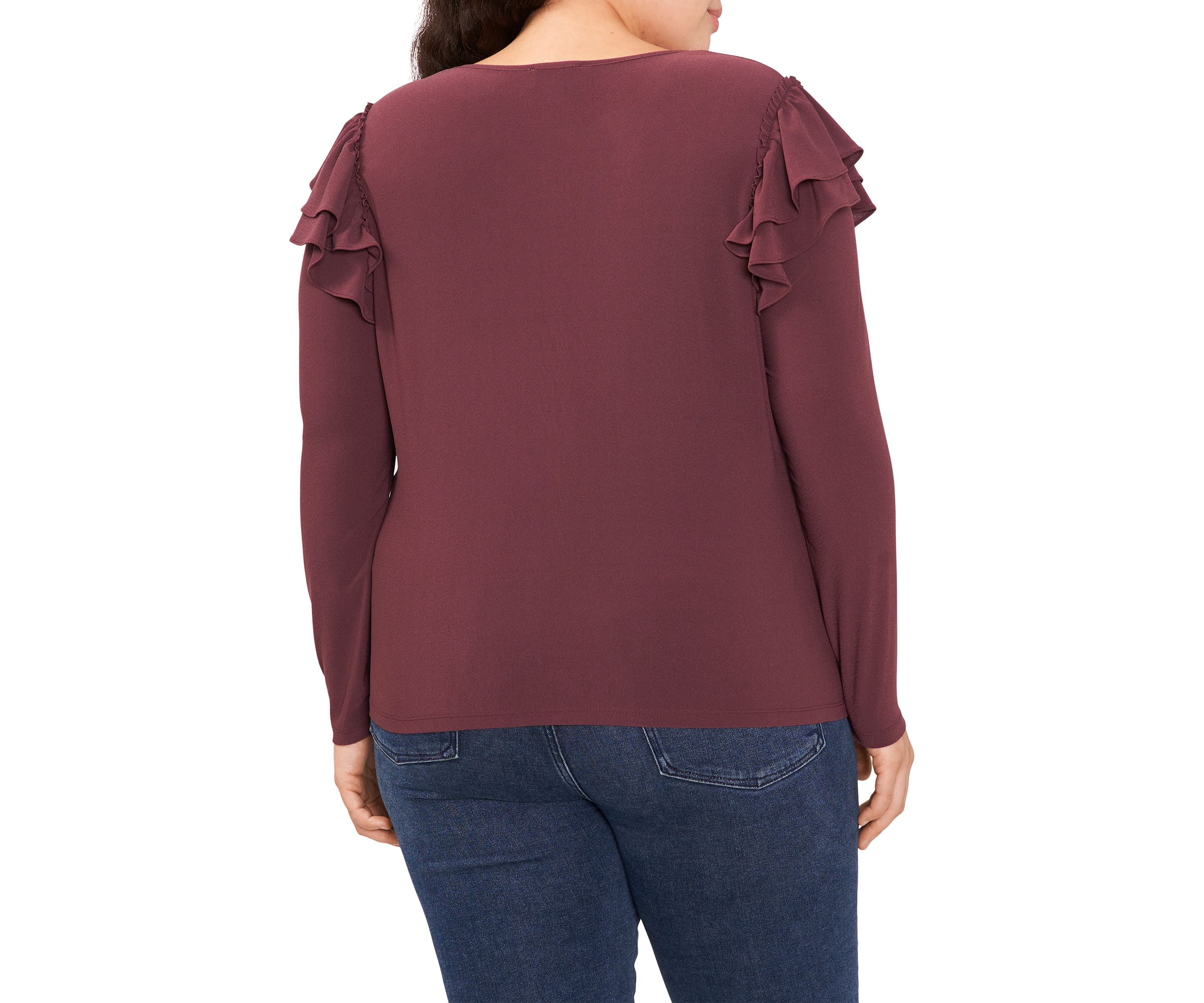 Womens Long Sleeve Scoop Neck Ruffle Knit Sweater 