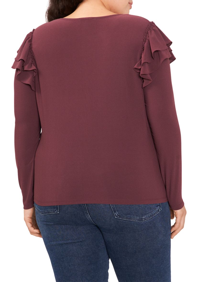 Womens Long Sleeve Scoop Neck Ruffle Knit Sweater 