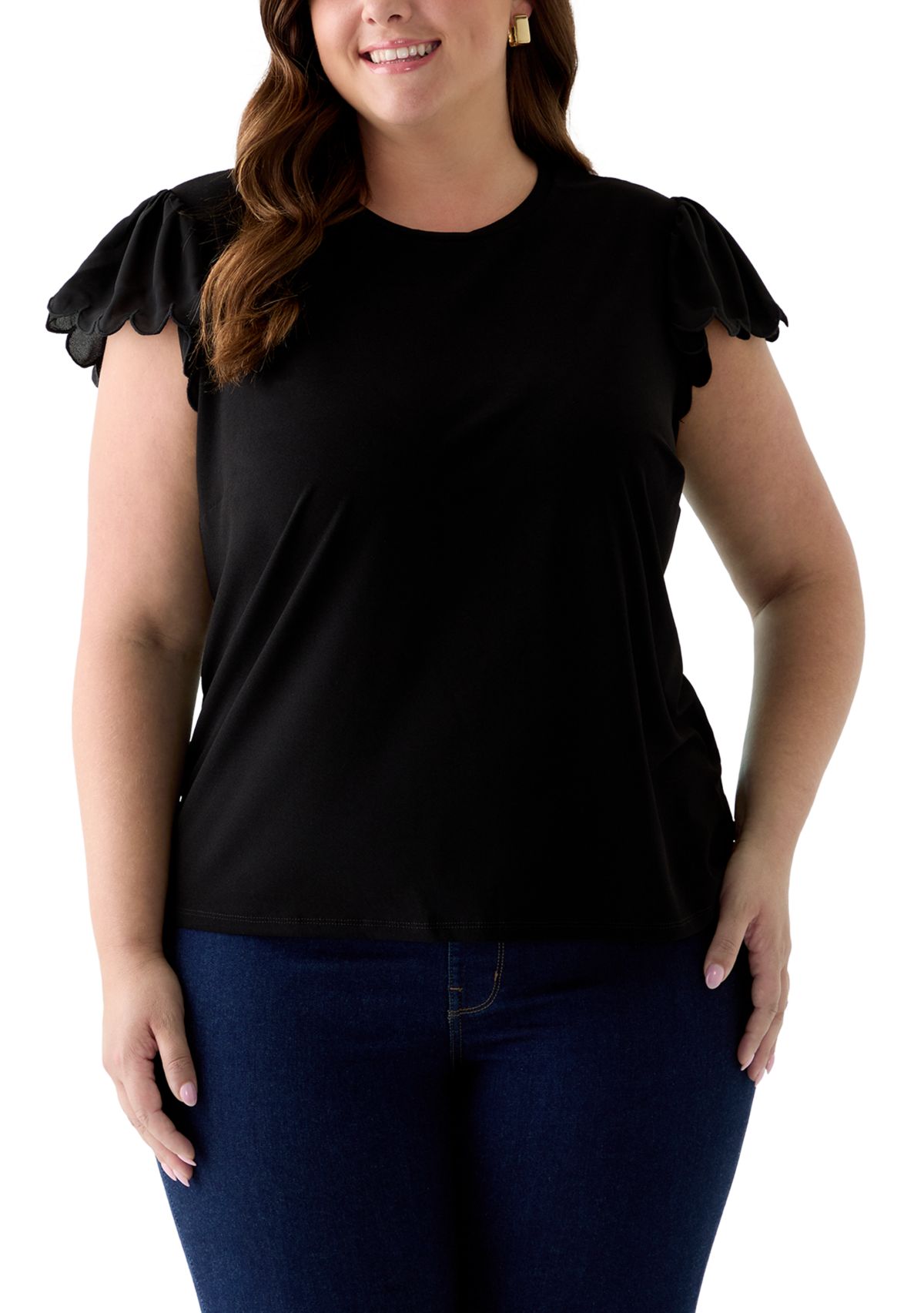 Plus Size Short Sleeve Crew Neck Double Ruffle Top
