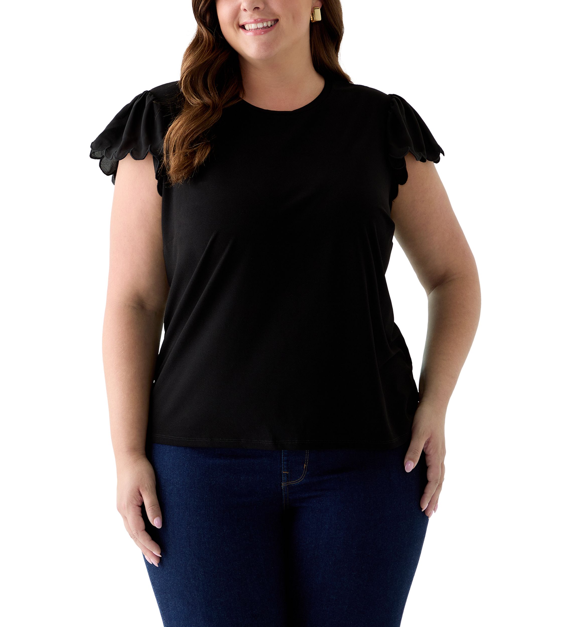 Plus Size Short Sleeve Crew Neck Double Ruffle Top