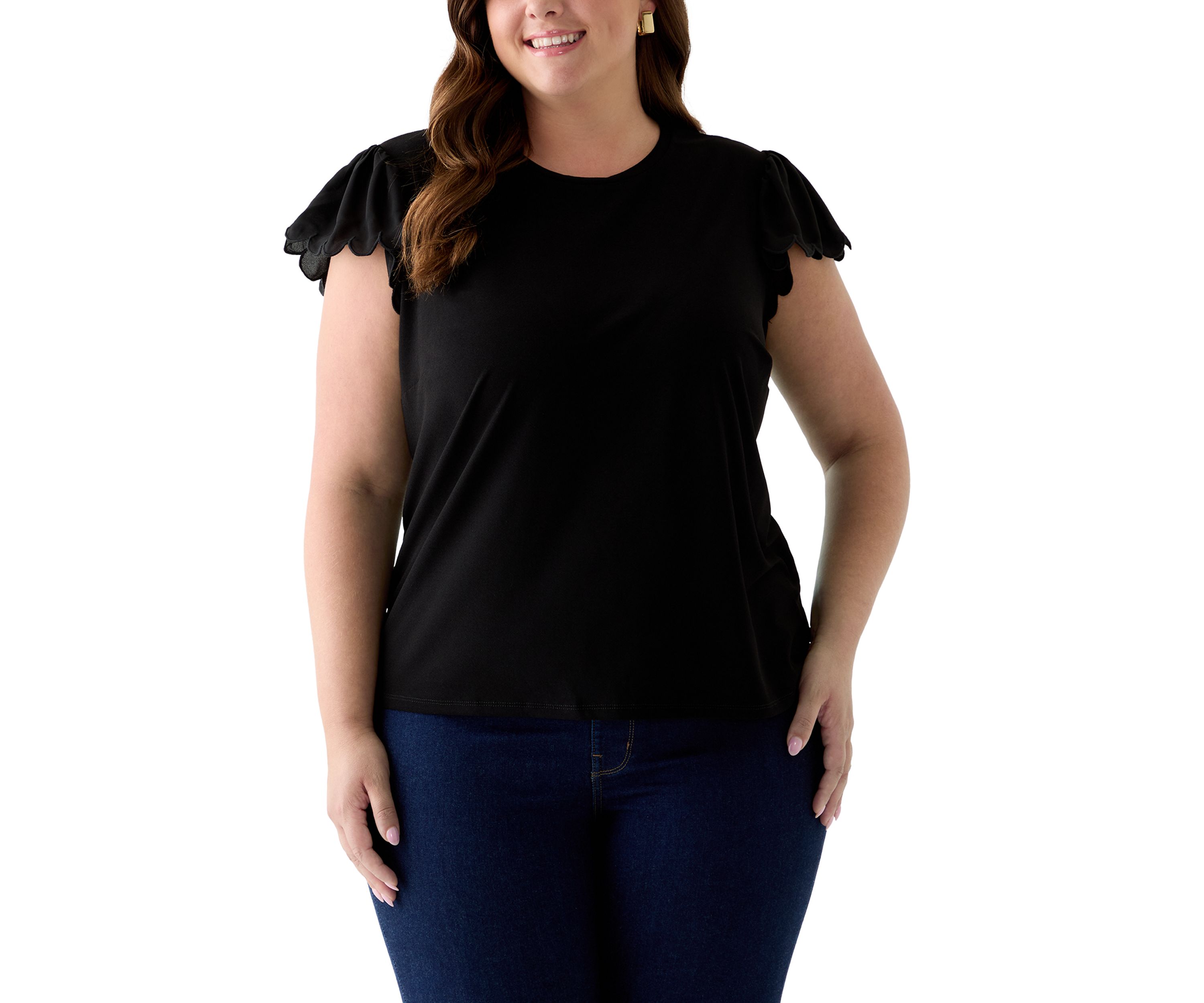 Plus Size Short Sleeve Crew Neck Double Ruffle Top