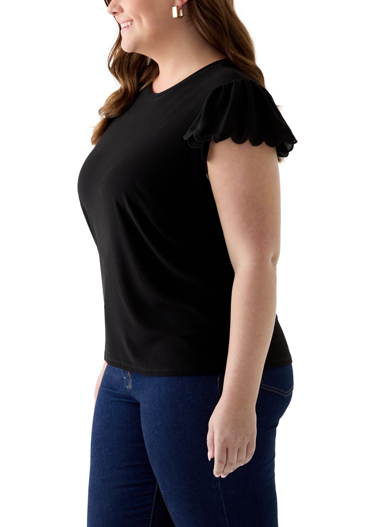 Plus Size Short Sleeve Crew Neck Double Ruffle Top