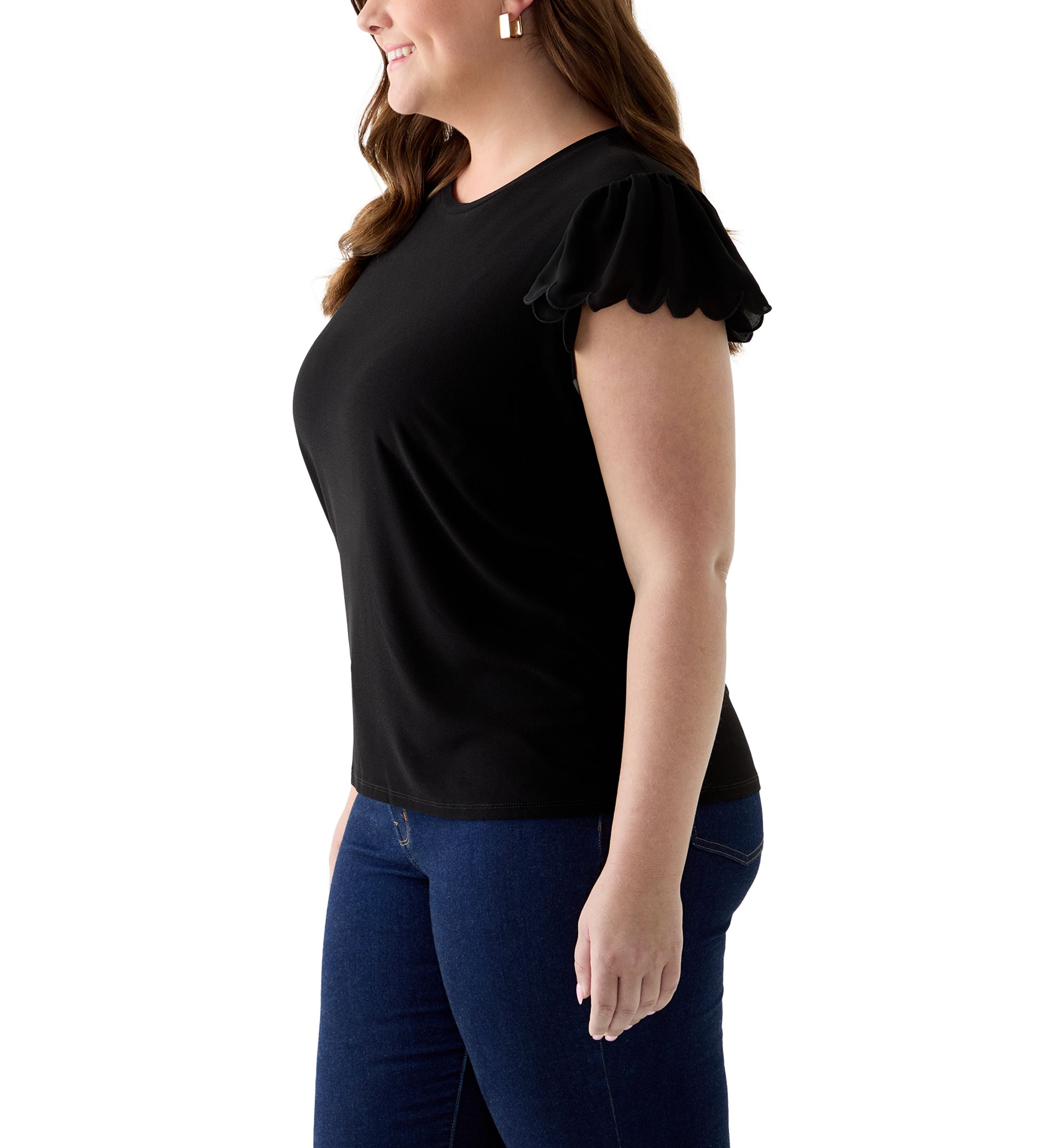 Plus Size Short Sleeve Crew Neck Double Ruffle Top