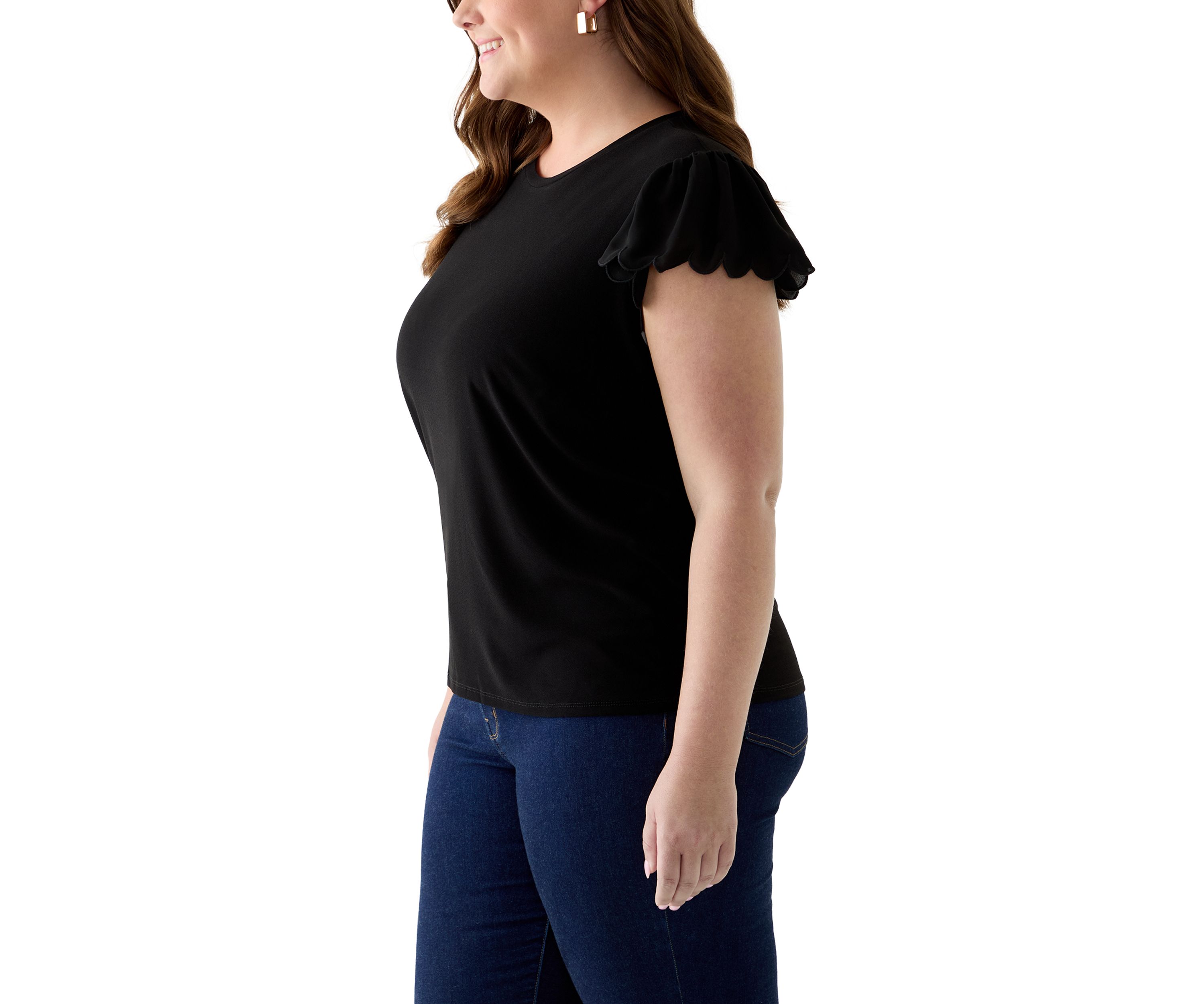 Plus Size Short Sleeve Crew Neck Double Ruffle Top