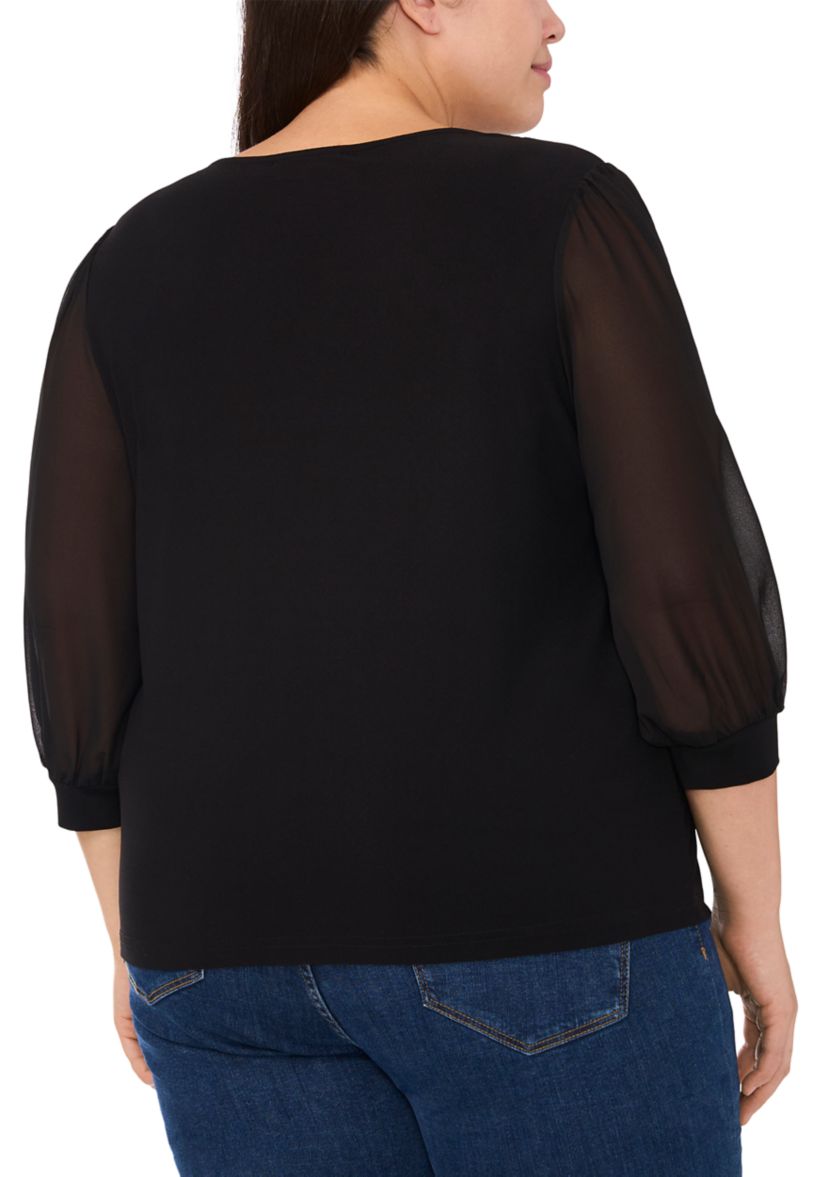 Plus Size Long Sleeve Mixed Media Crew Top 