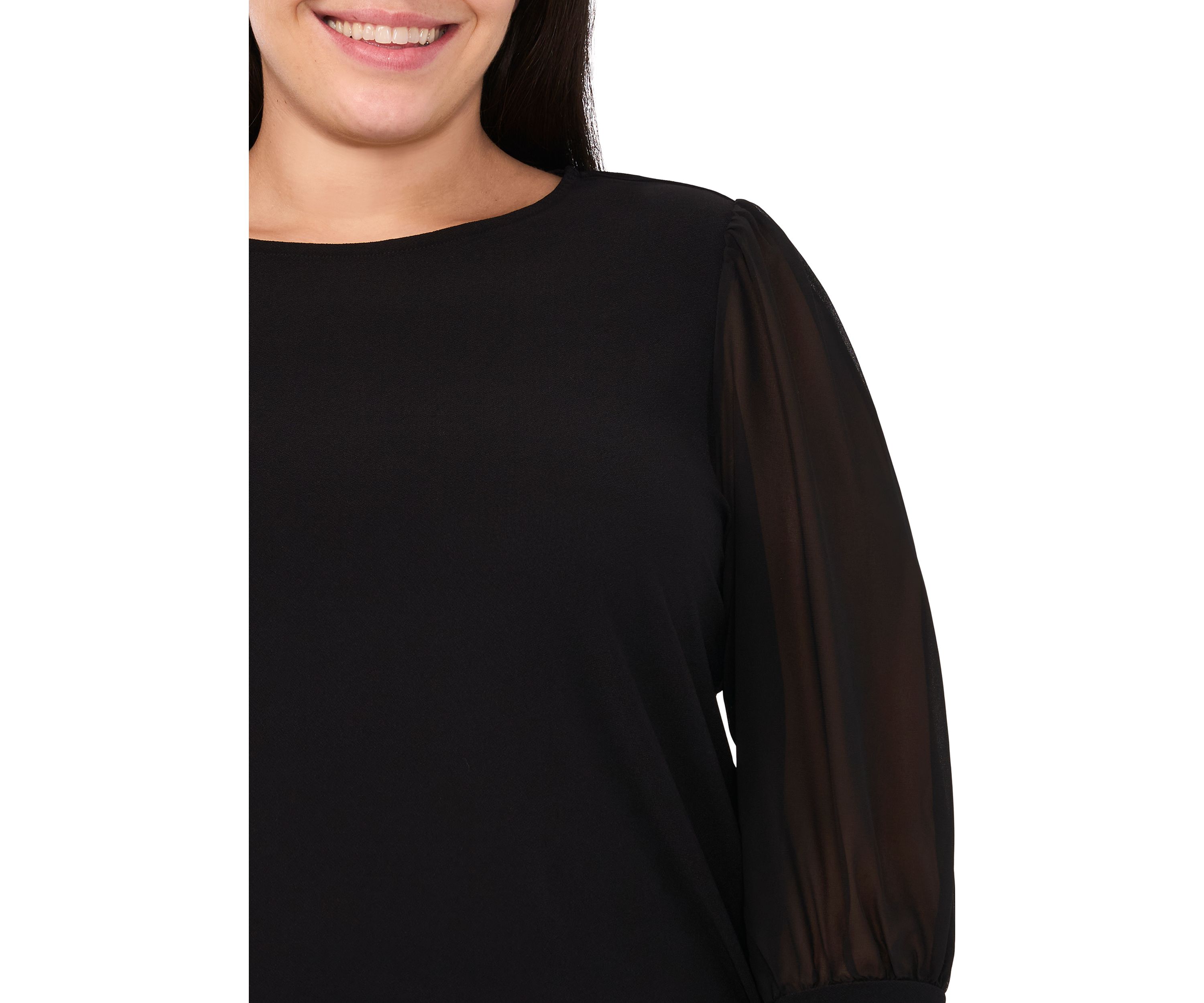 Plus Size Long Sleeve Mixed Media Crew Top 