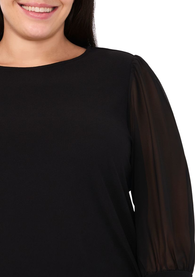 Plus Size Long Sleeve Mixed Media Crew Top 