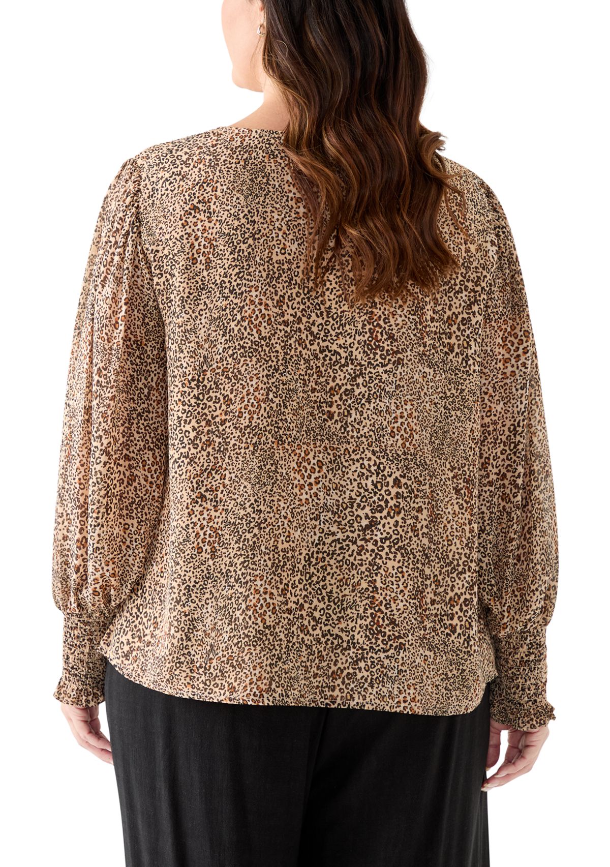 Plus Size V-Neck Blouse with Cuff Sleeves