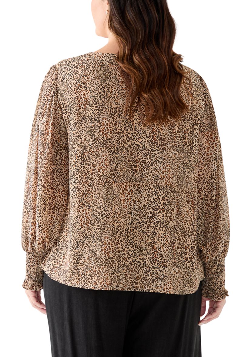 Plus Size V-Neck Blouse with Cuff Sleeves